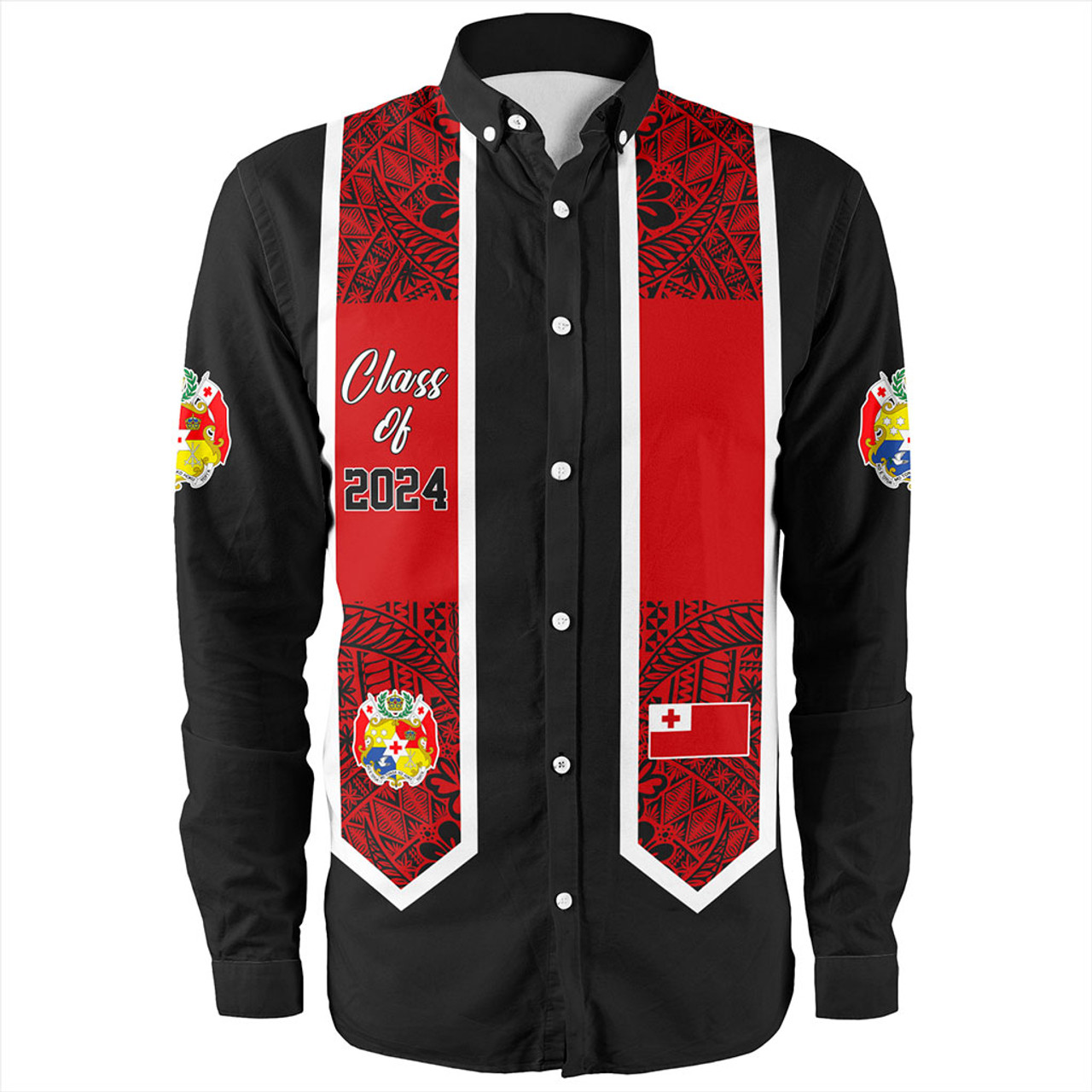 Tonga Long Sleeve Shirt Custom Flag Polynesia Tribal Grad Style