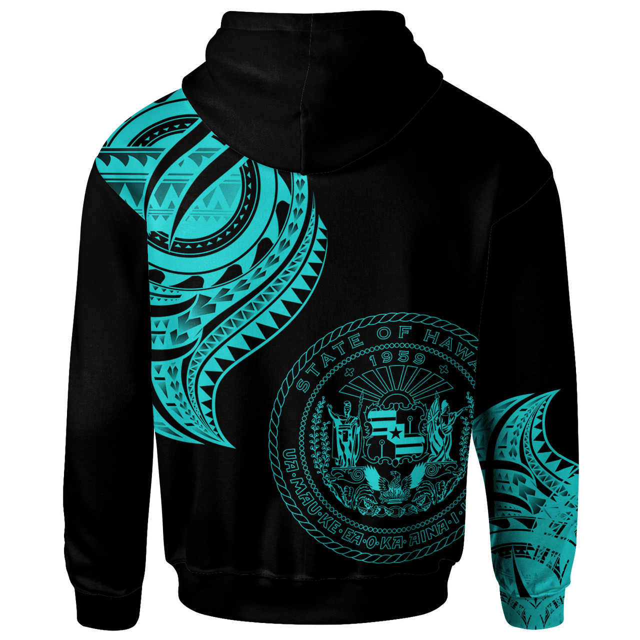 (Dinking with Aloha) Hawaii Custom Hoodie - Hawaii Tatau Turquoise Patterns