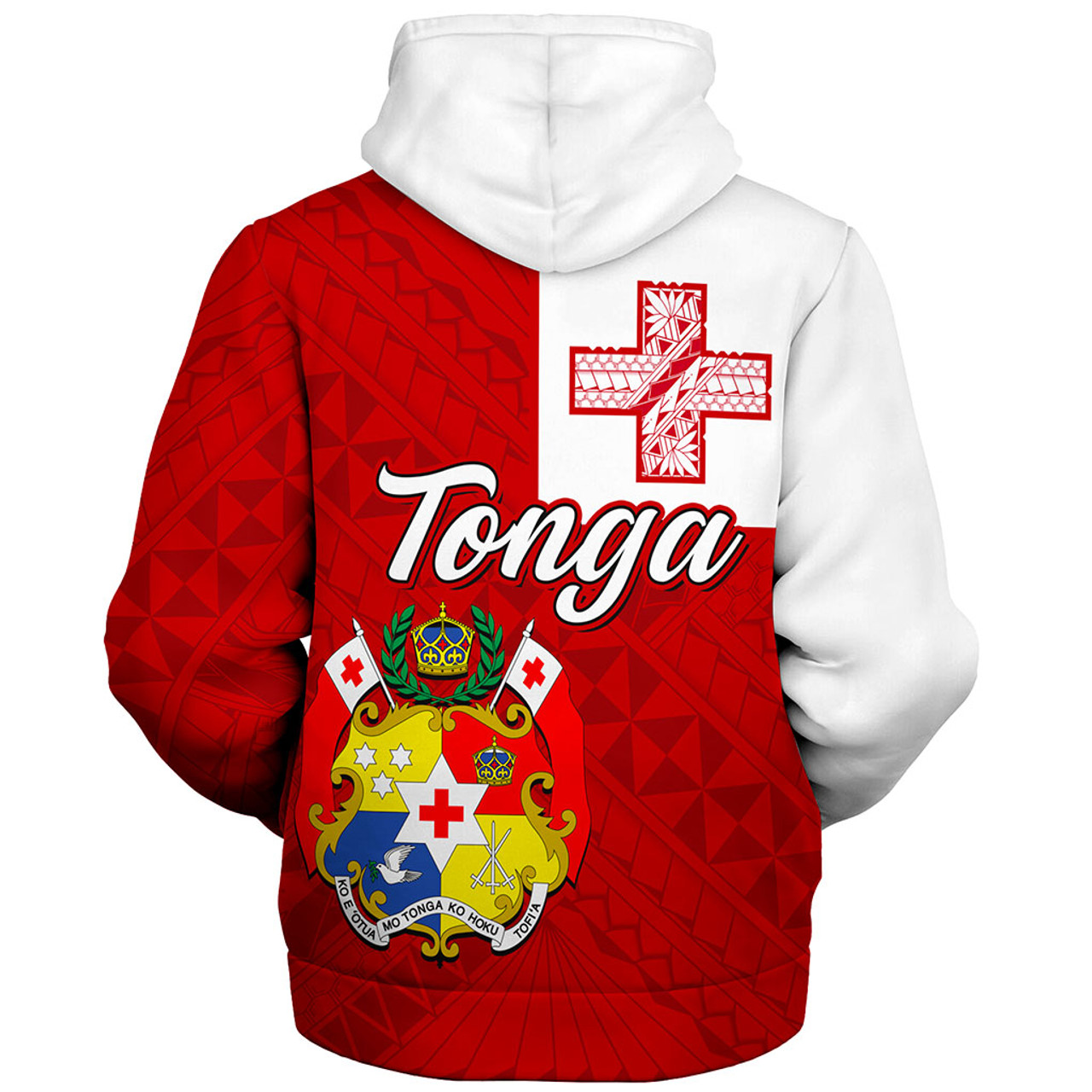 Tonga Sherpa Hoodie Flag Design With Pattern