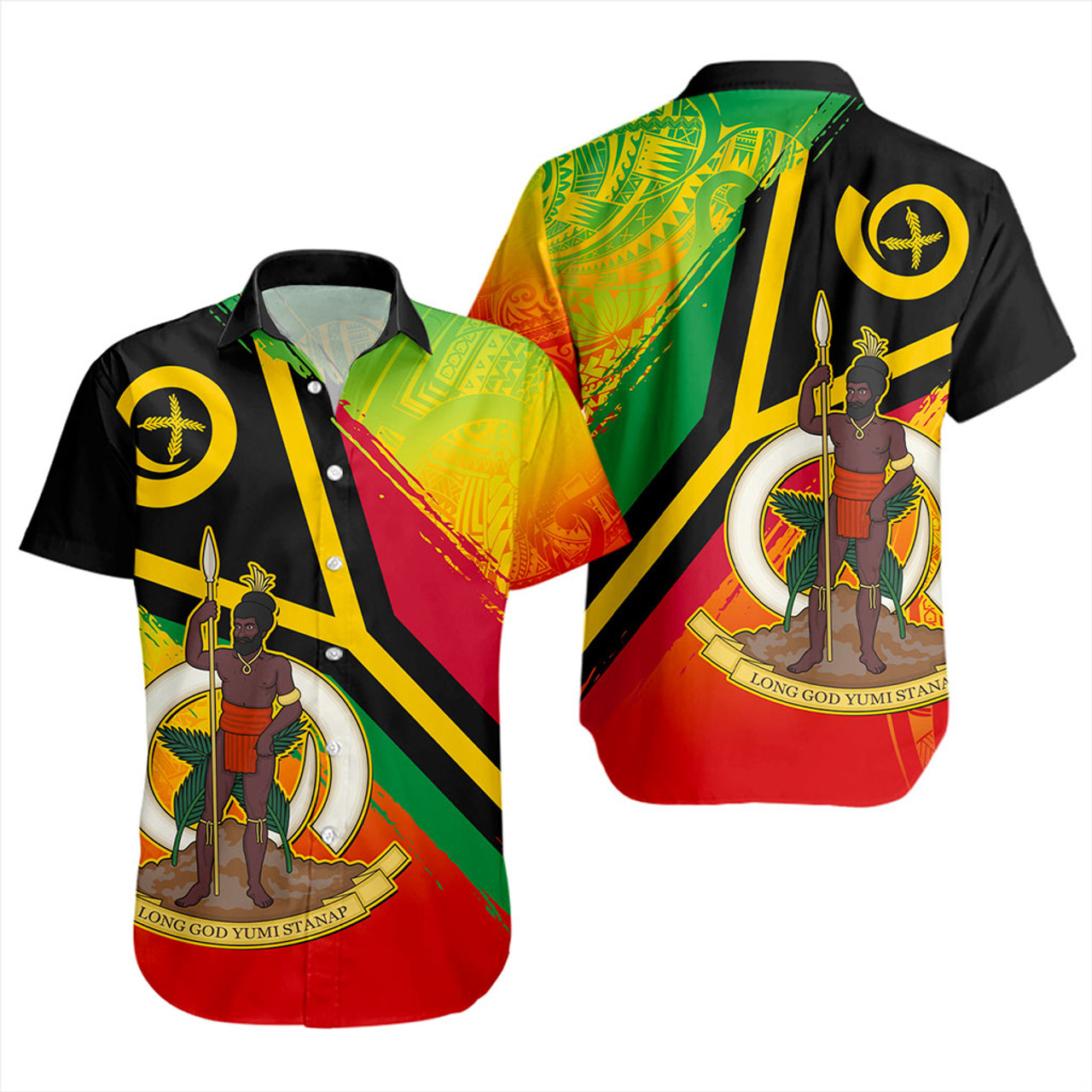 Vanuatu Short Sleeve Shirt Tribal Pattern Flag Grunge