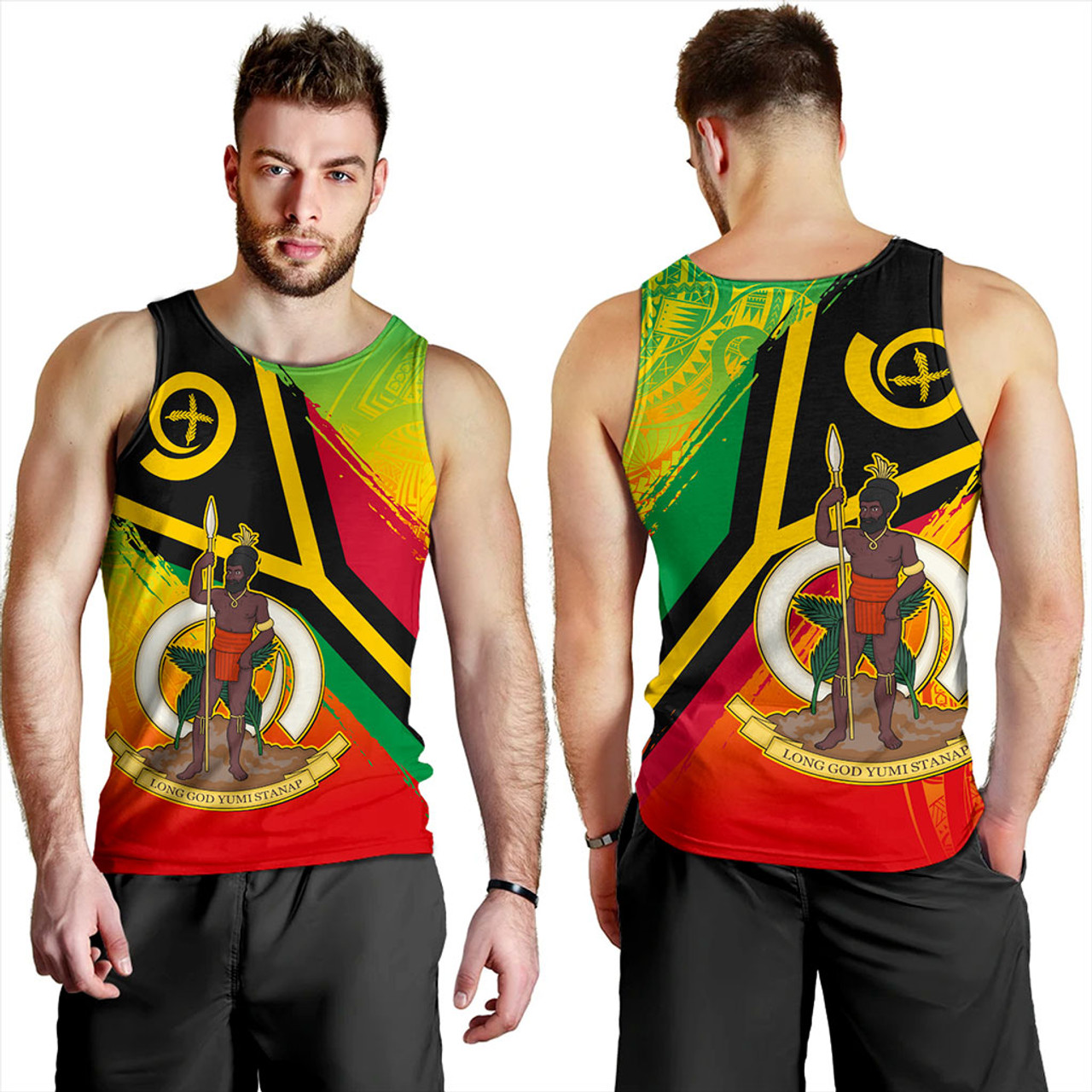 Vanuatu Tank Top Tribal Pattern Flag Grunge