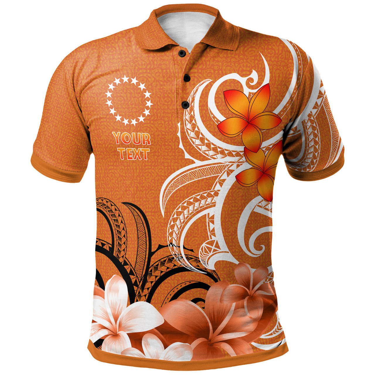 Cook Islands Polo Shirt Custom Personalised Floral Spirit Orange2