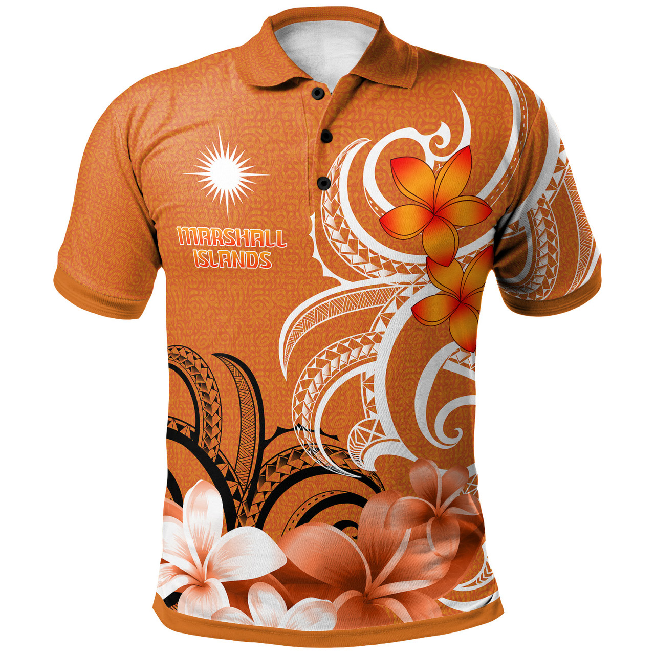 Marshall Islands Polo Shirt Custom Personalised Floral Spirit Orange1