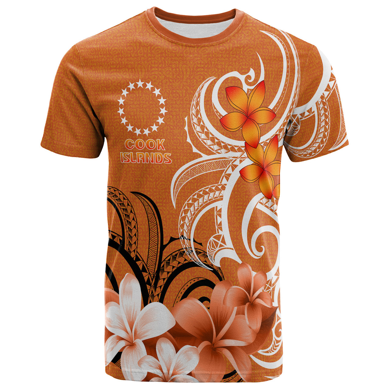 Cook Islands T-Shirt Custom Personalised Floral Spirit Orange1