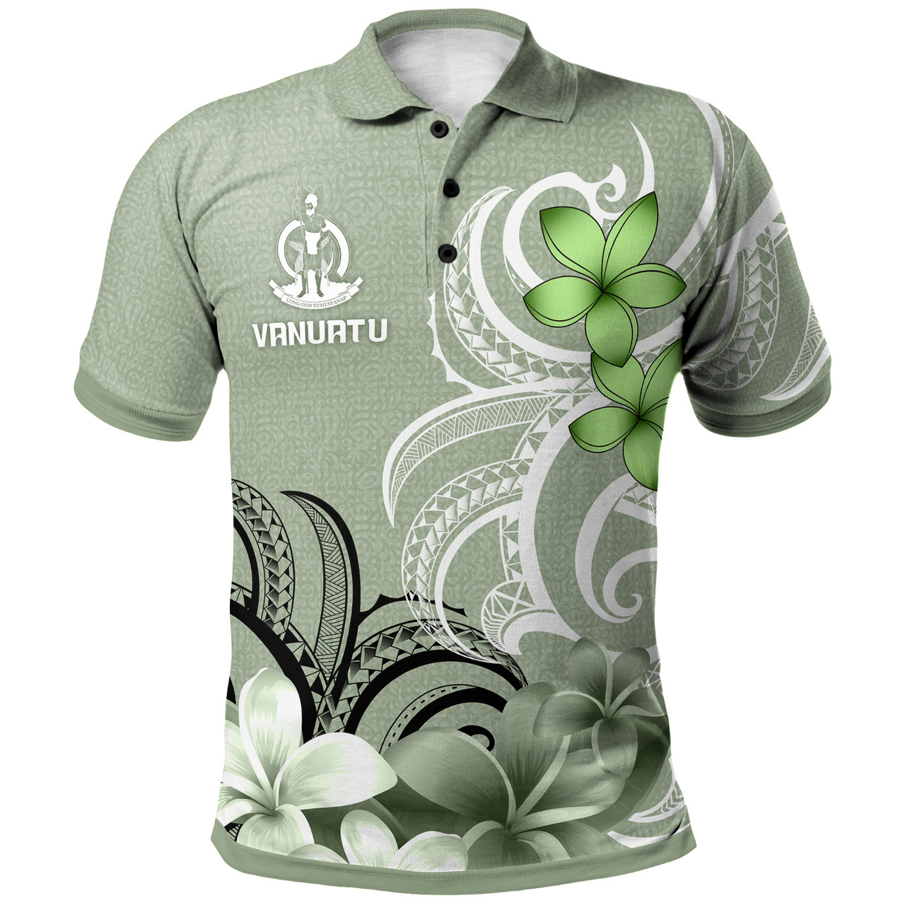 Vanuatu Polo Shirt Custom Personalised Floral Spirit Sage Green1