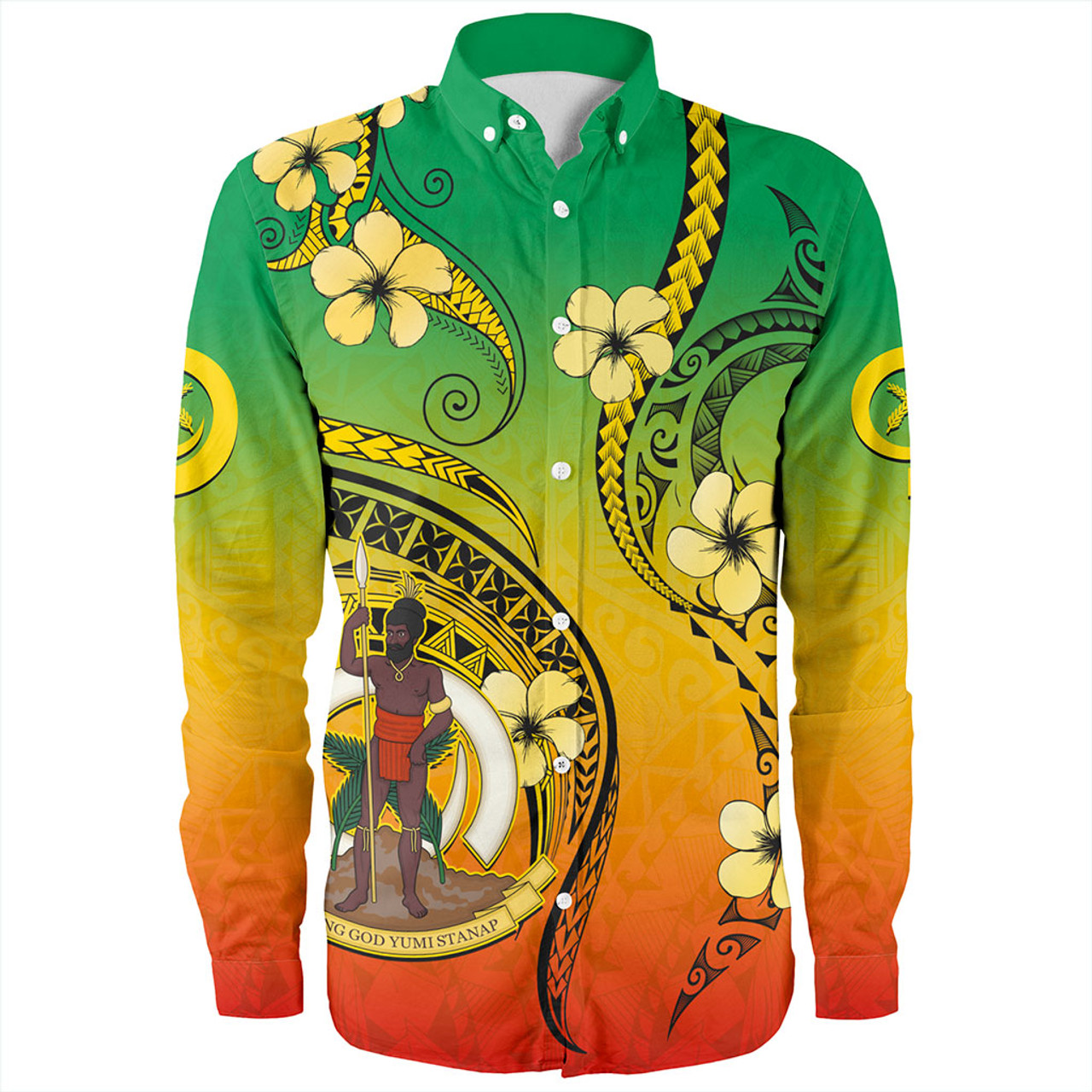 Vanuatu Long Sleeve Shirt Melanesian Style Plumeria Flower