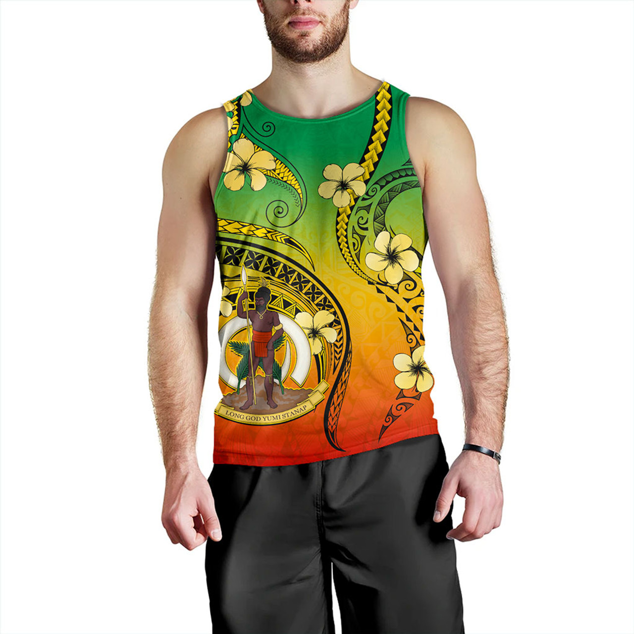 Vanuatu Tank Top Melanesian Style Plumeria Flower