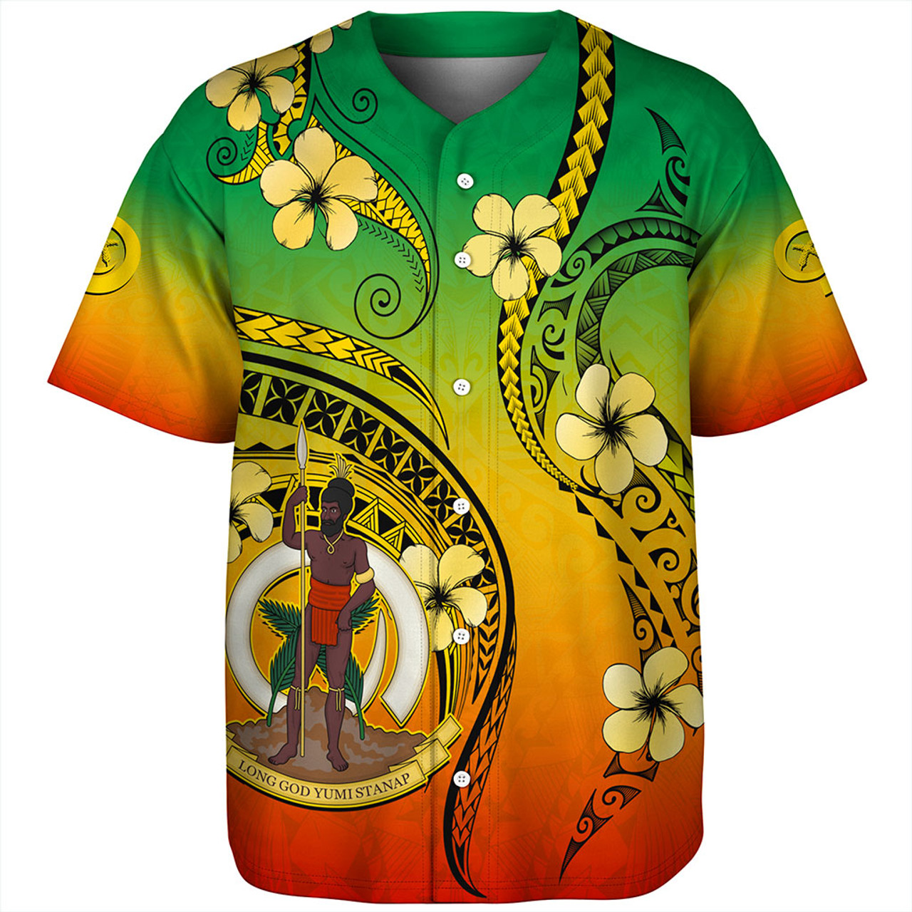 Vanuatu Baseball Shirt Melanesian Style Plumeria Flower
