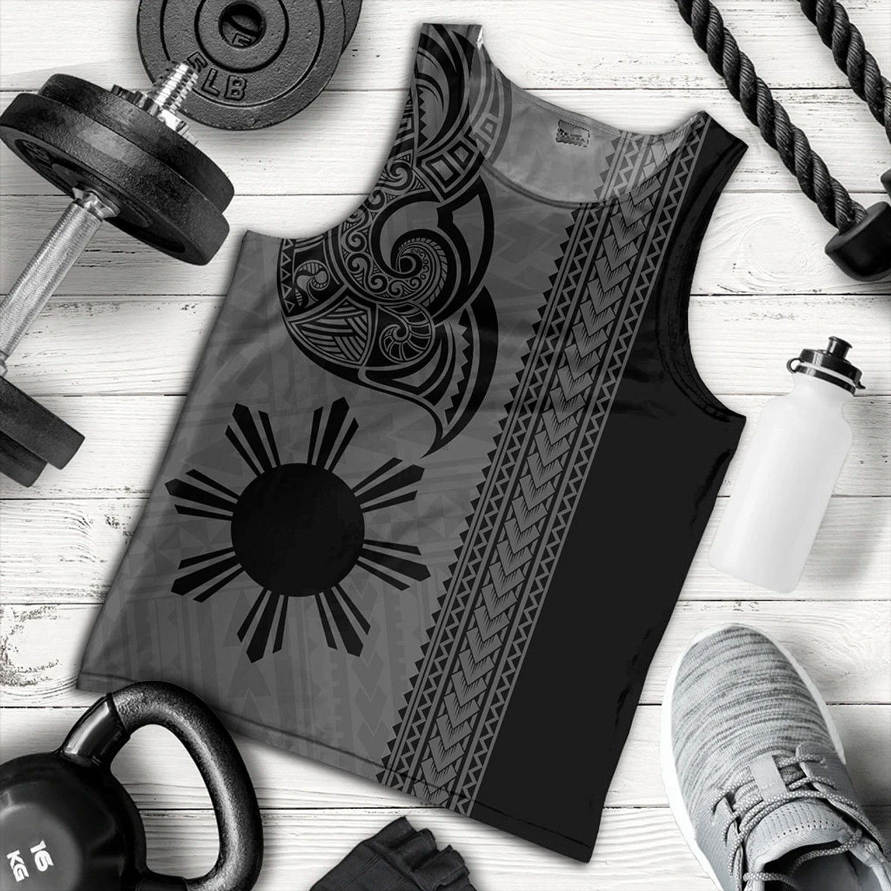 Philippines Filipinos Tank Top Polynesia Tribal Tattoo Grey