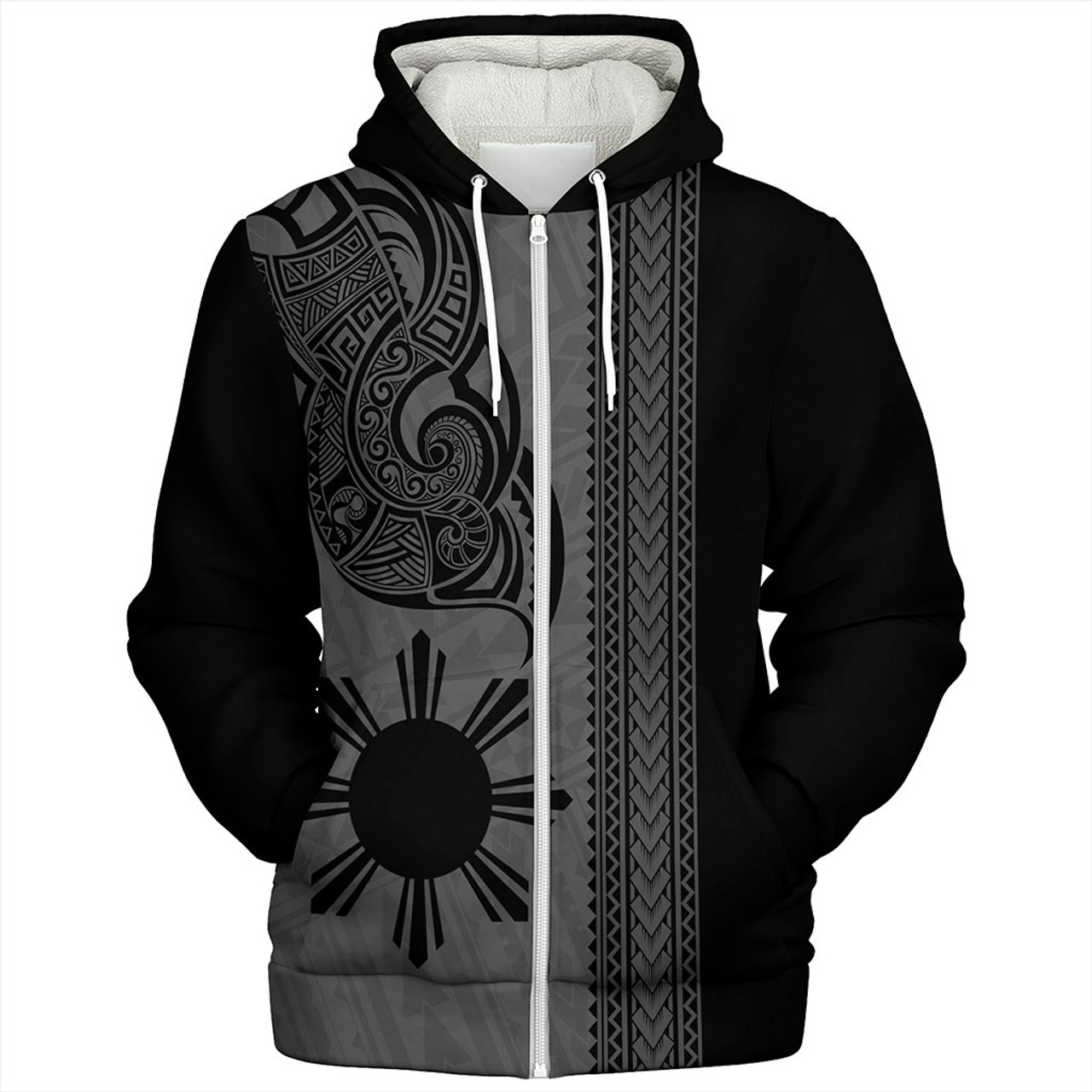 Philippines Filipinos Sherpa Hoodie Polynesia Tribal Tattoo Grey