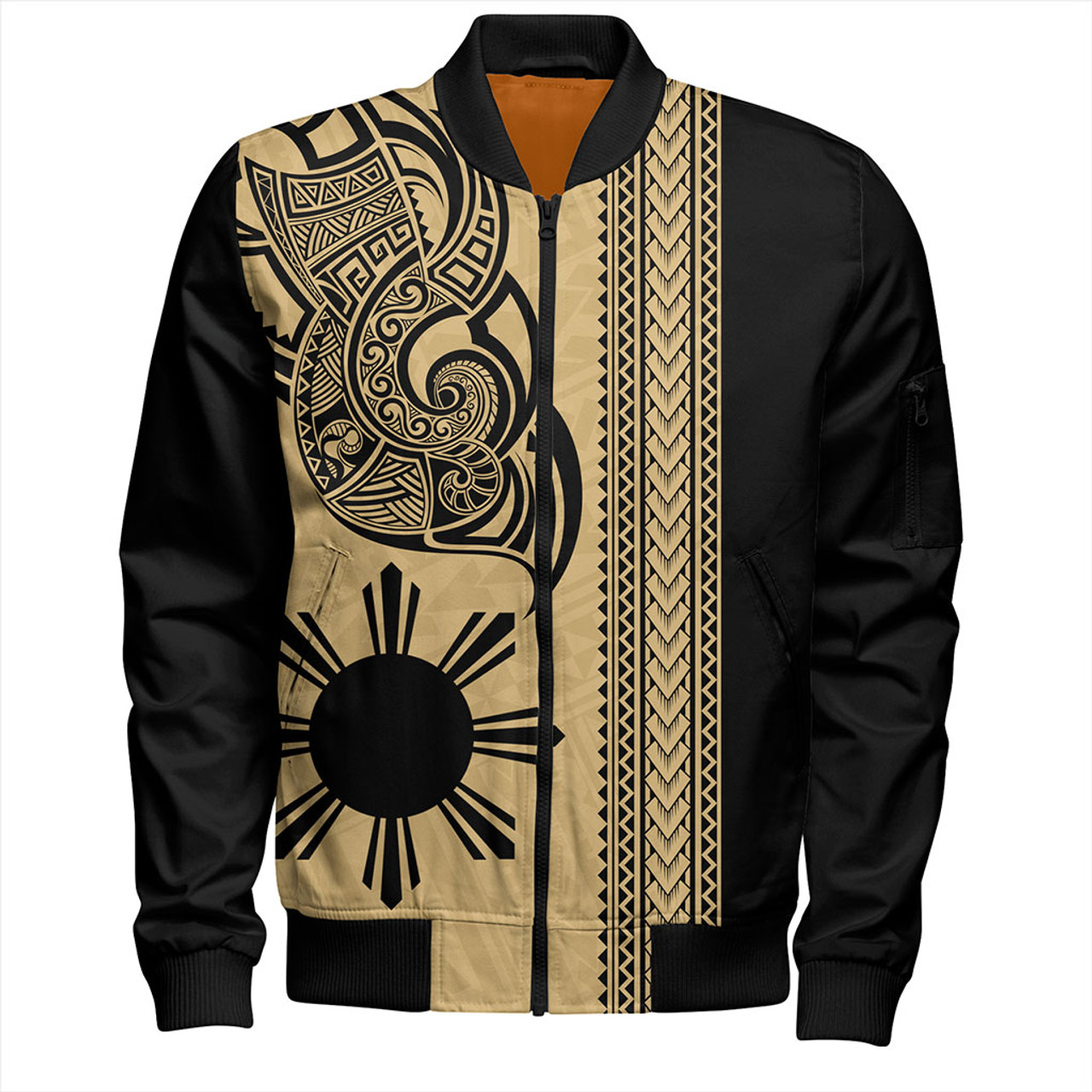 Philippines Filipinos Bomber Jacket Polynesia Tribal Tattoo Gold