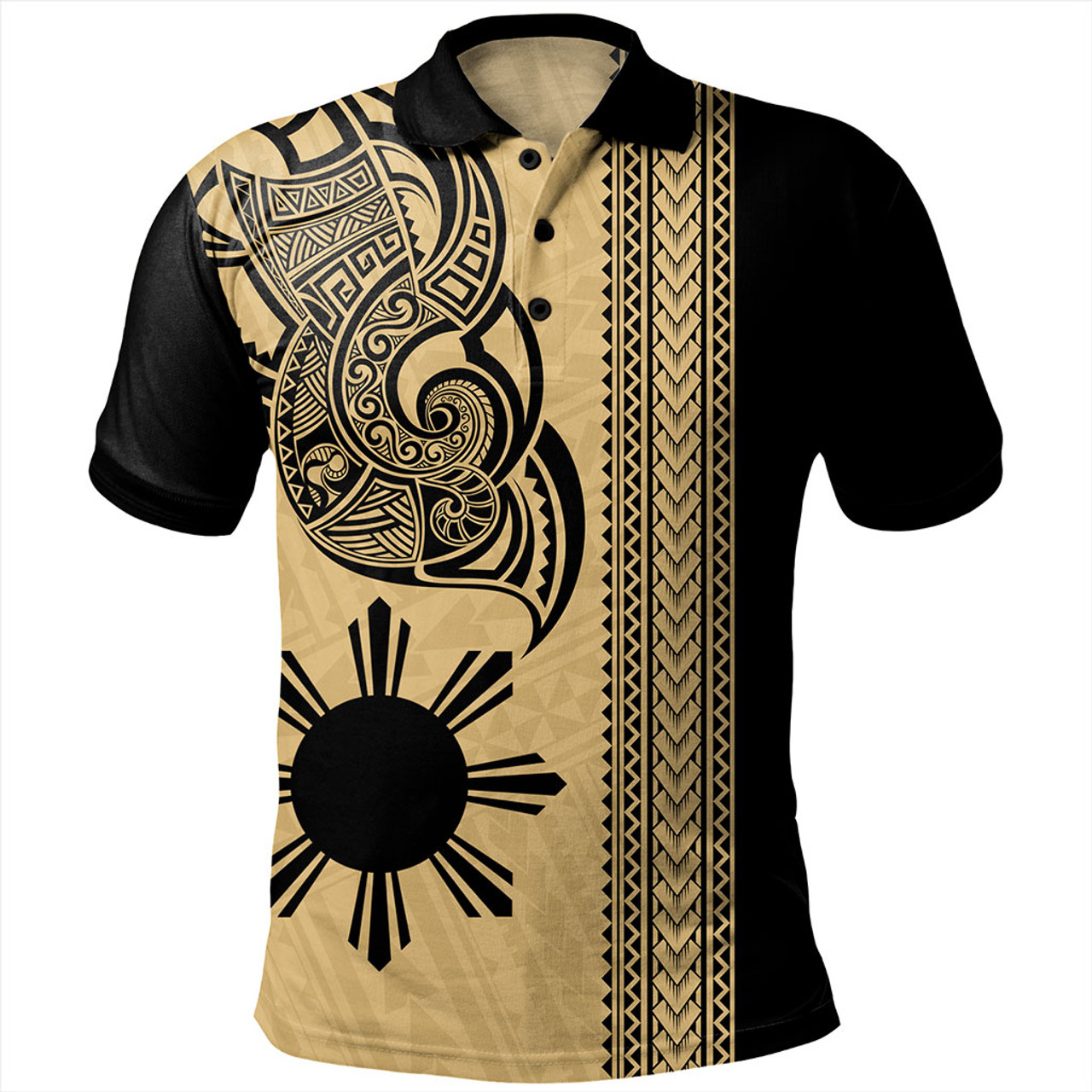 Philippines Filipinos Polo Shirt Polynesia Tribal Tattoo Gold