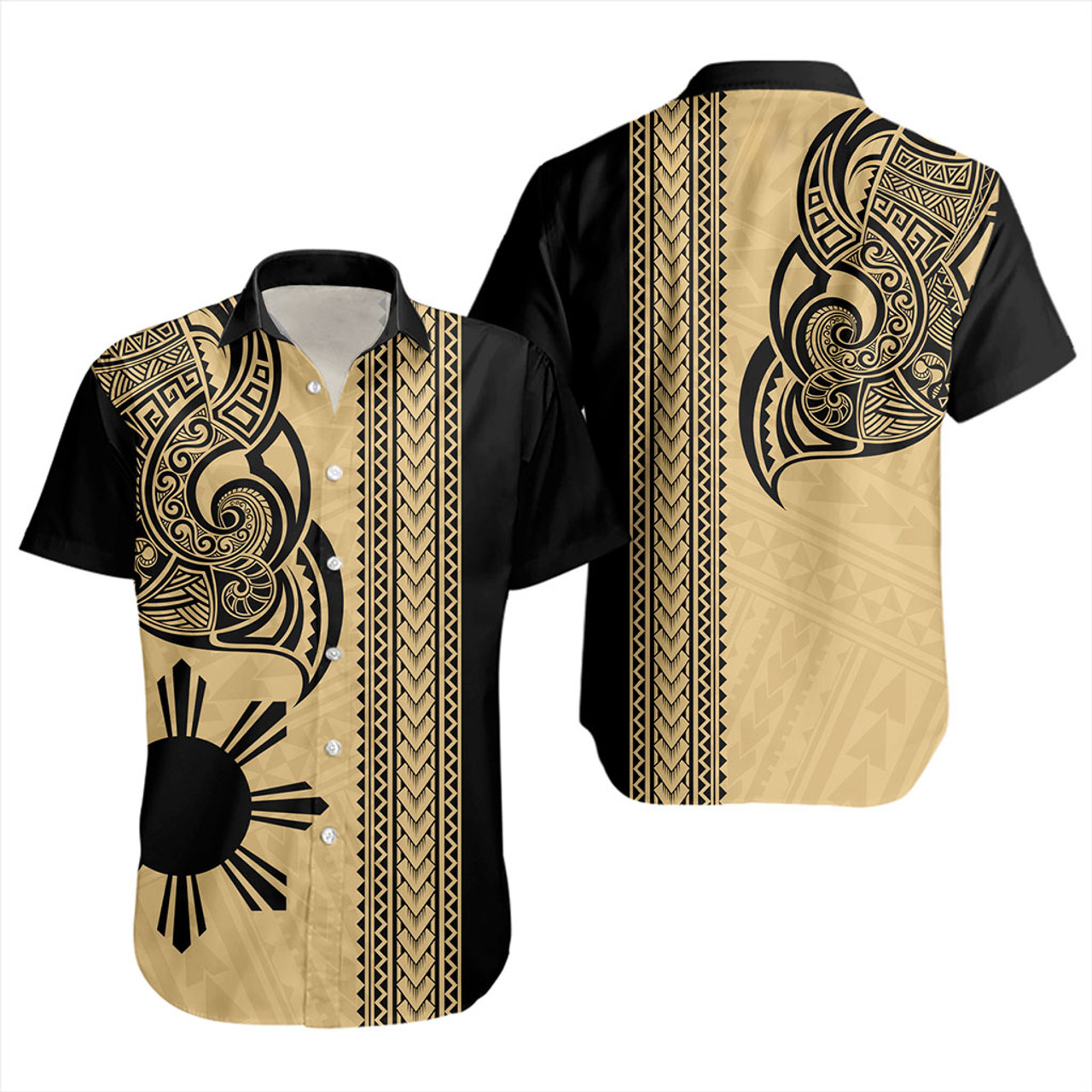 Philippines Filipinos Short Sleeve Shirt Polynesia Tribal Tattoo Gold