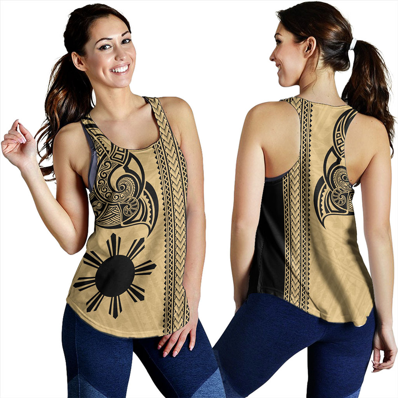 Philippines Filipinos Women Tank Polynesia Tribal Tattoo Gold