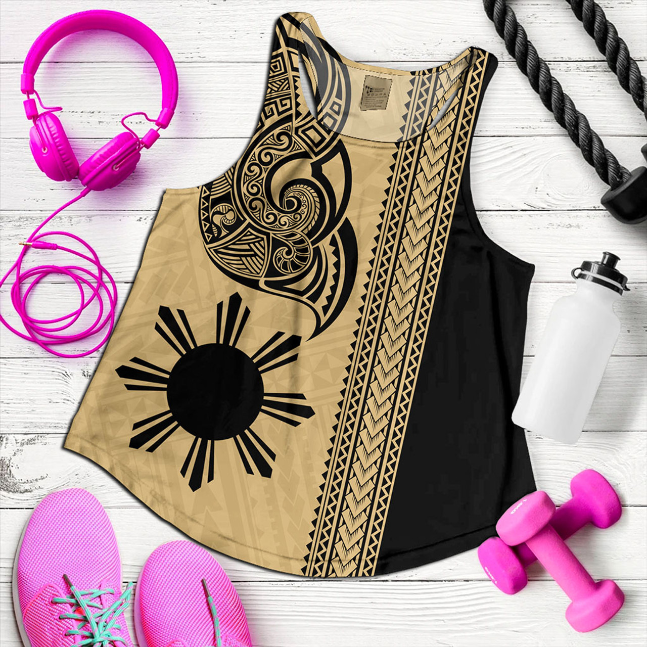 Philippines Filipinos Women Tank Polynesia Tribal Tattoo Gold