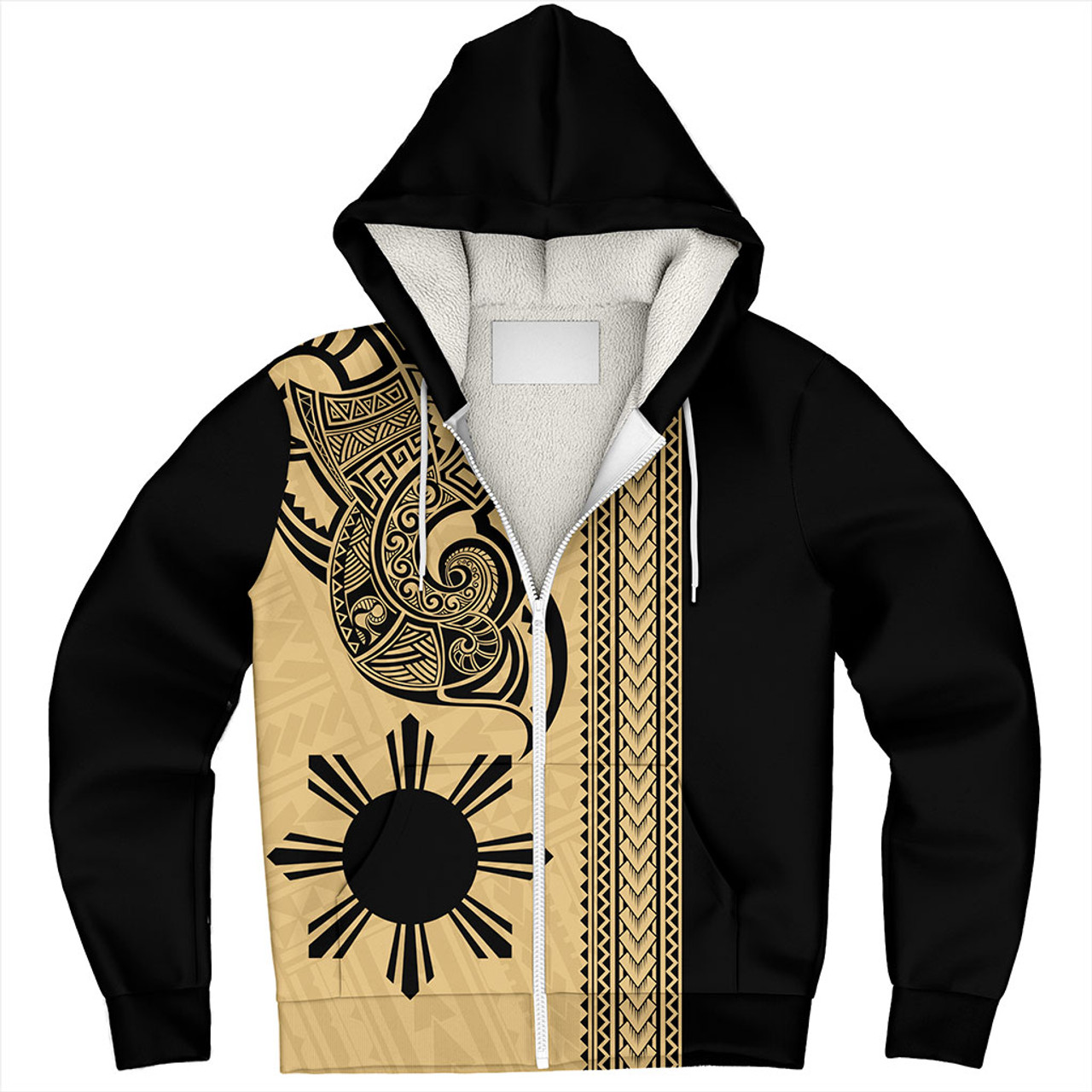 Philippines Filipinos Sherpa Hoodie Polynesia Tribal Tattoo Gold