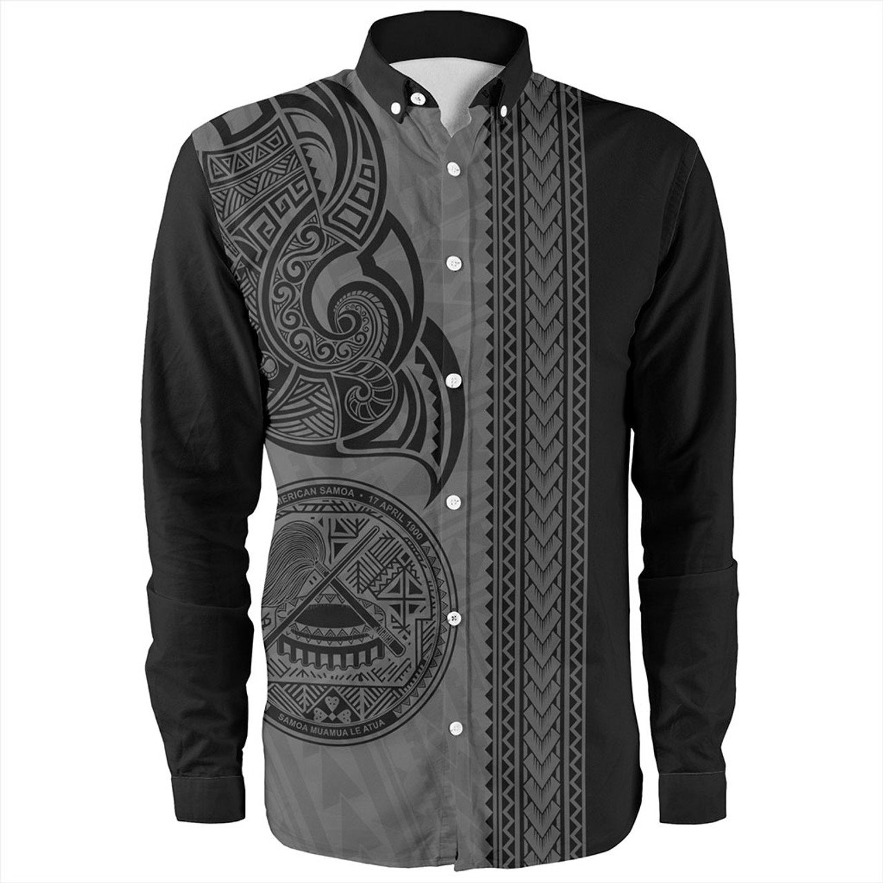 American Samoa Long Sleeve Shirt Polynesia Tribal Tattoo Grey