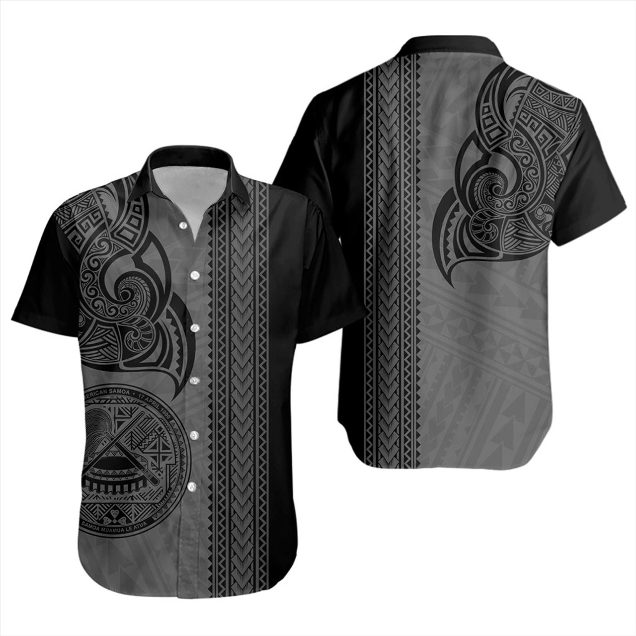 American Samoa Short Sleeve Shirt Polynesia Tribal Tattoo Grey
