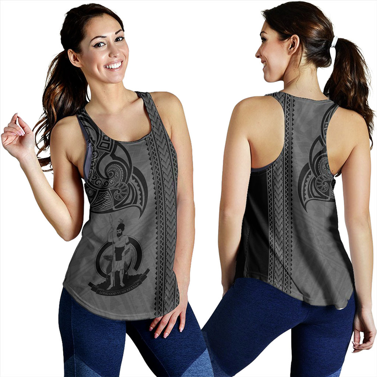 Vanuatu Women Tank Polynesia Tribal Tattoo Grey