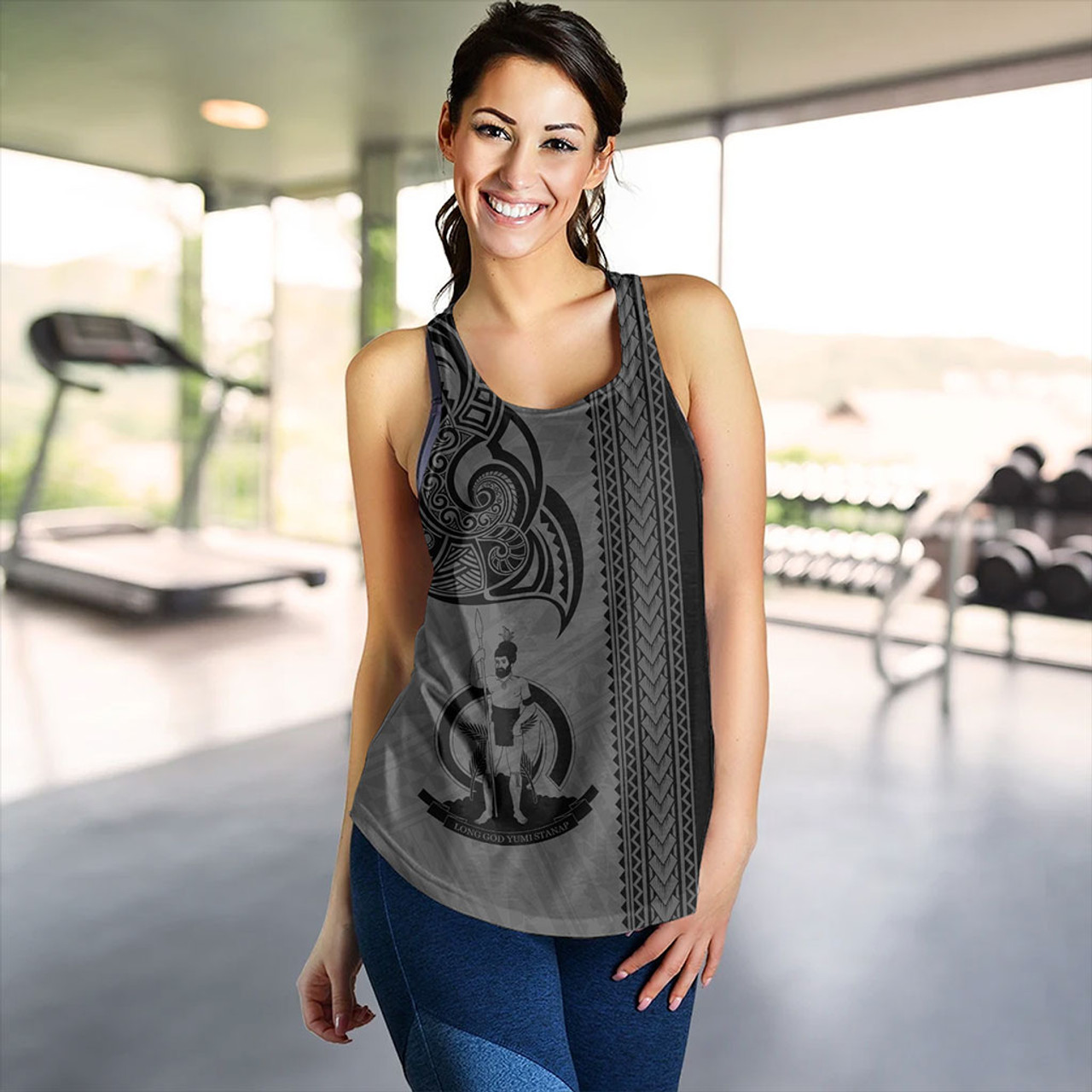 Vanuatu Women Tank Polynesia Tribal Tattoo Grey