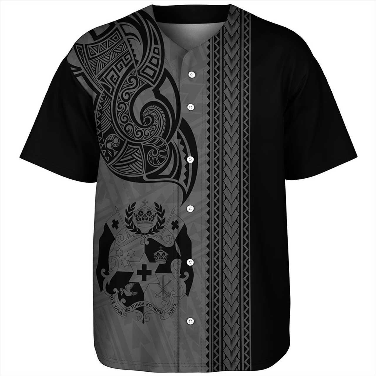 Tonga Baseball Shirt Polynesia Tribal Tattoo Grey