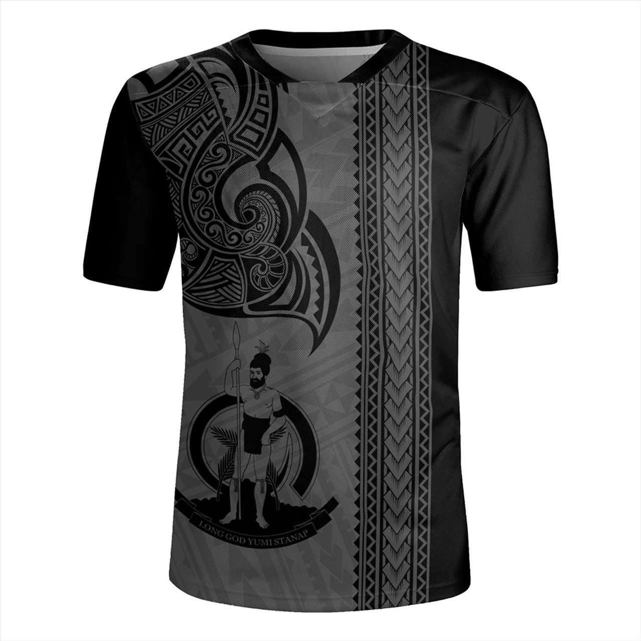 Vanuatu Rugby Jersey Polynesia Tribal Tattoo Grey