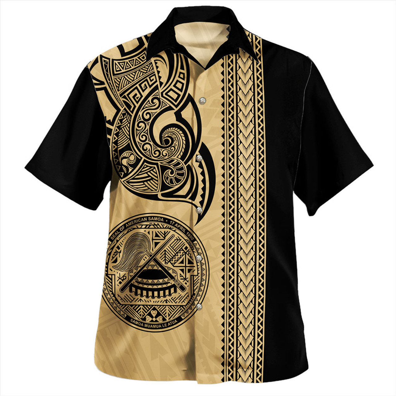 American Samoa Hawaiian Shirt Polynesia Tribal Tattoo Gold