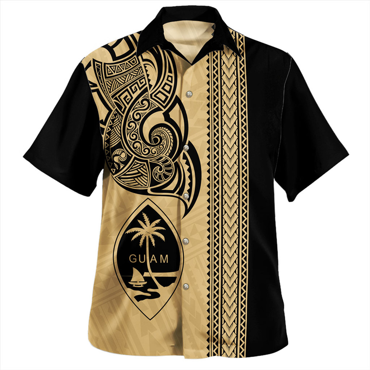 Guam Hawaiian Shirt Polynesia Tribal Tattoo Gold