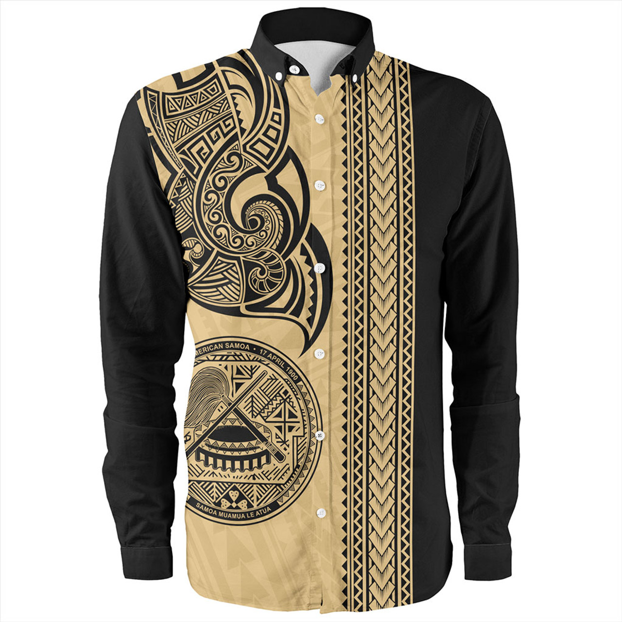 American Samoa Long Sleeve Shirt Polynesia Tribal Tattoo Gold