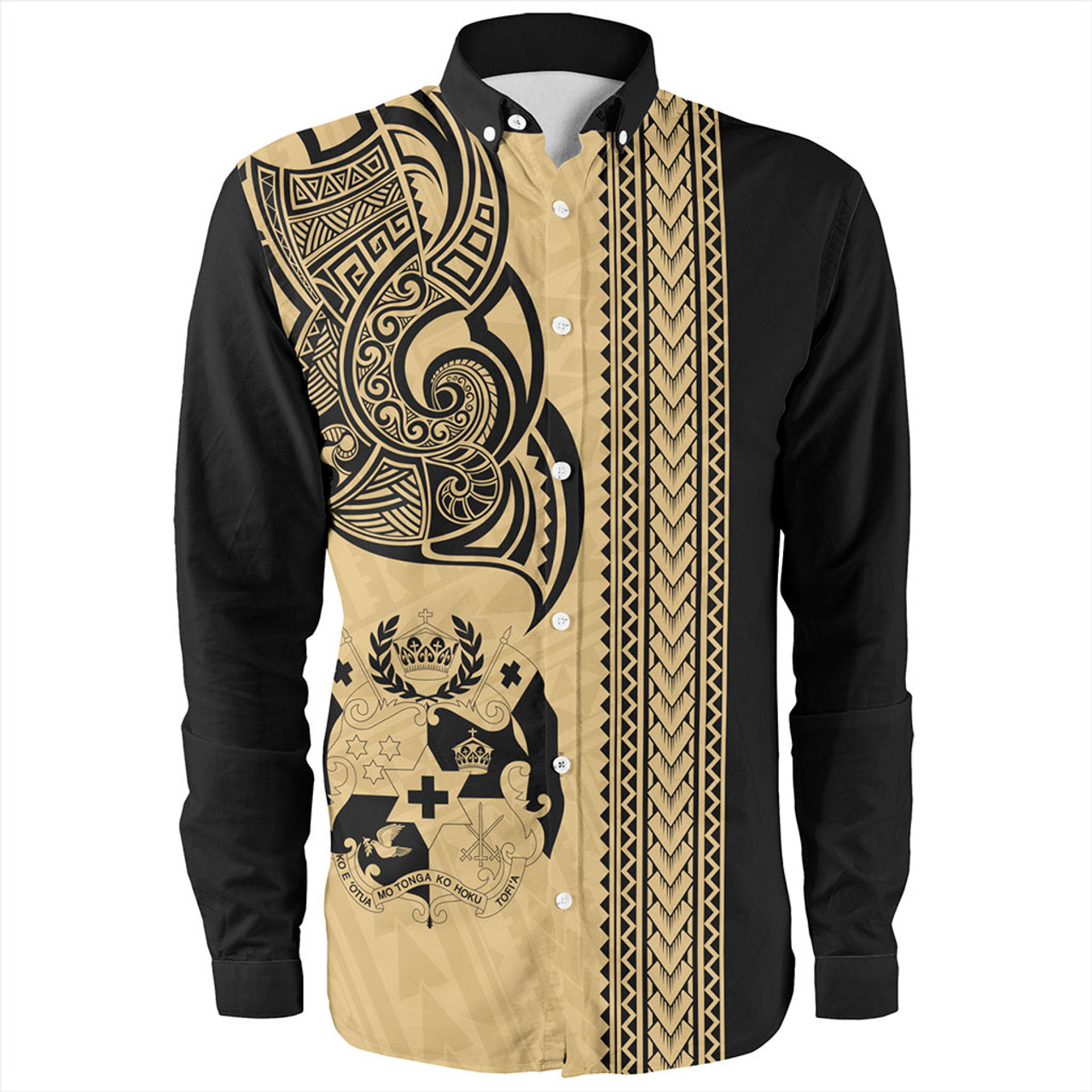 Tonga Long Sleeve Shirt Polynesia Tribal Tattoo Gold