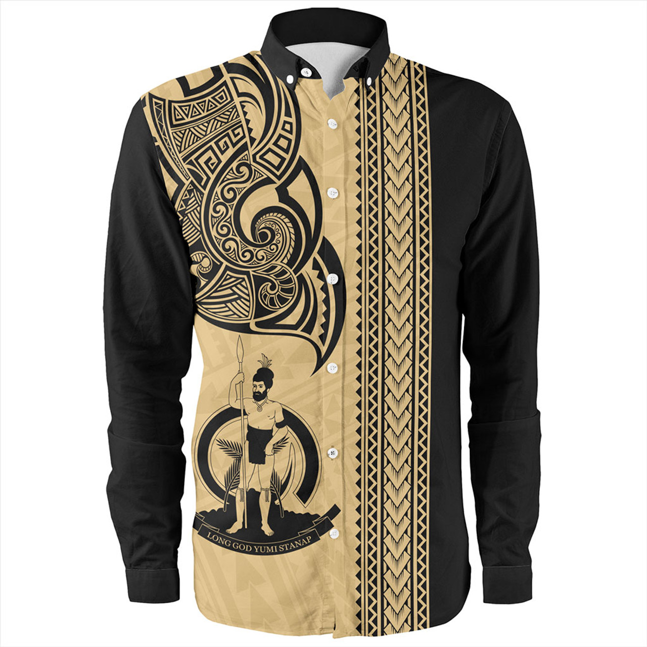 Vanuatu Long Sleeve Shirt Polynesia Tribal Tattoo Gold