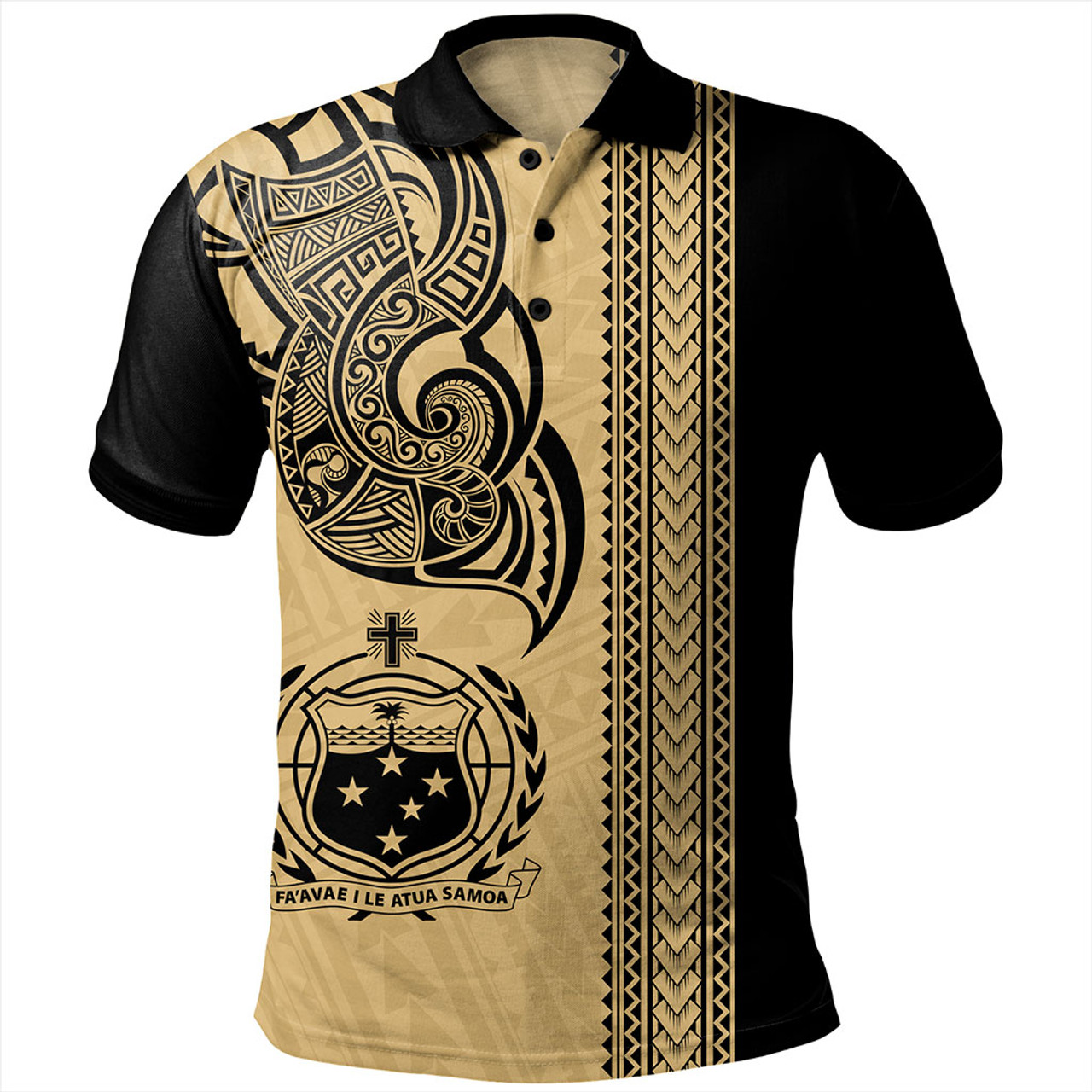 Samoa Polo Shirt Polynesia Tribal Tattoo Gold