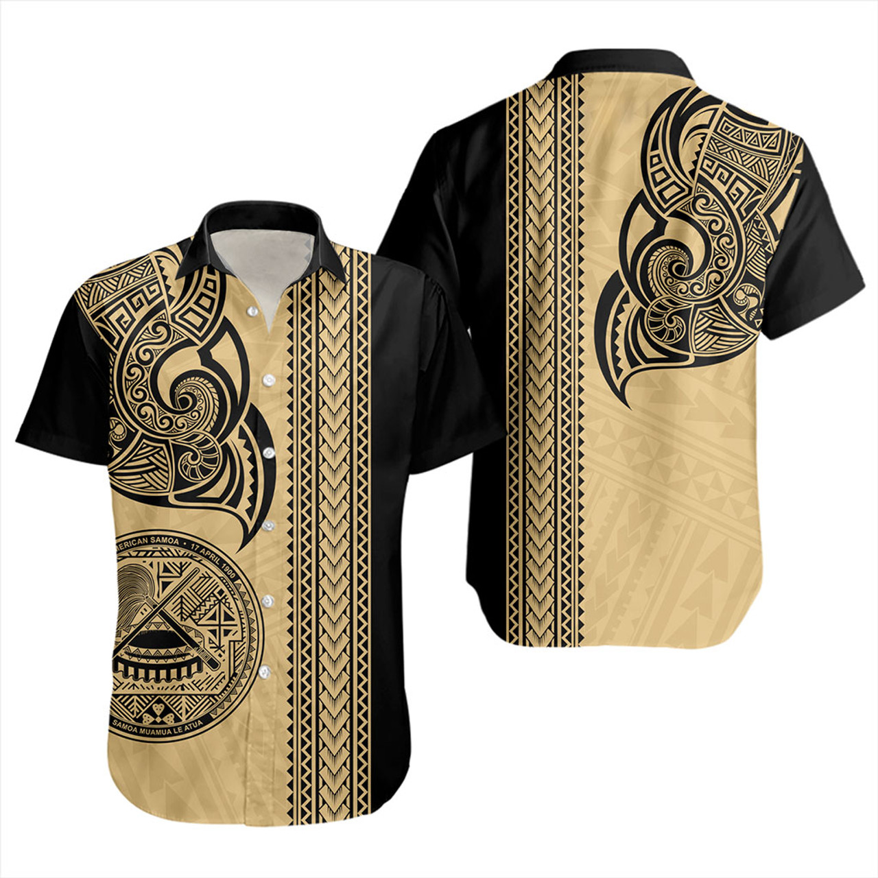American Samoa Short Sleeve Shirt Polynesia Tribal Tattoo Gold