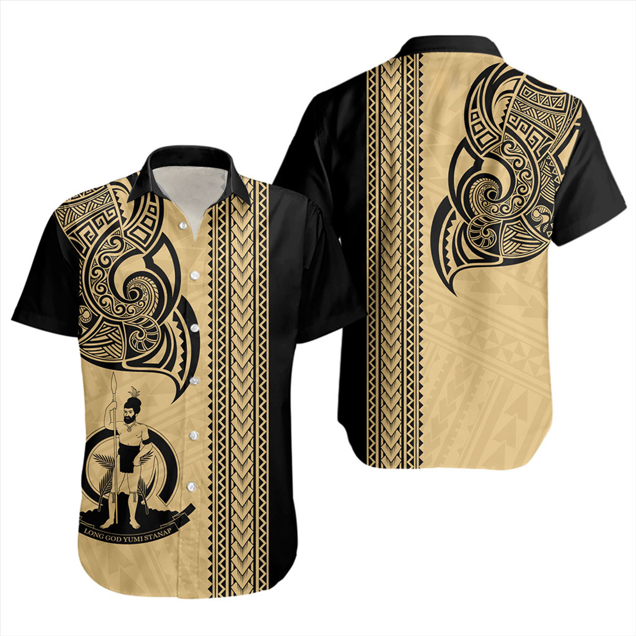 Vanuatu Short Sleeve Shirt Polynesia Tribal Tattoo Gold