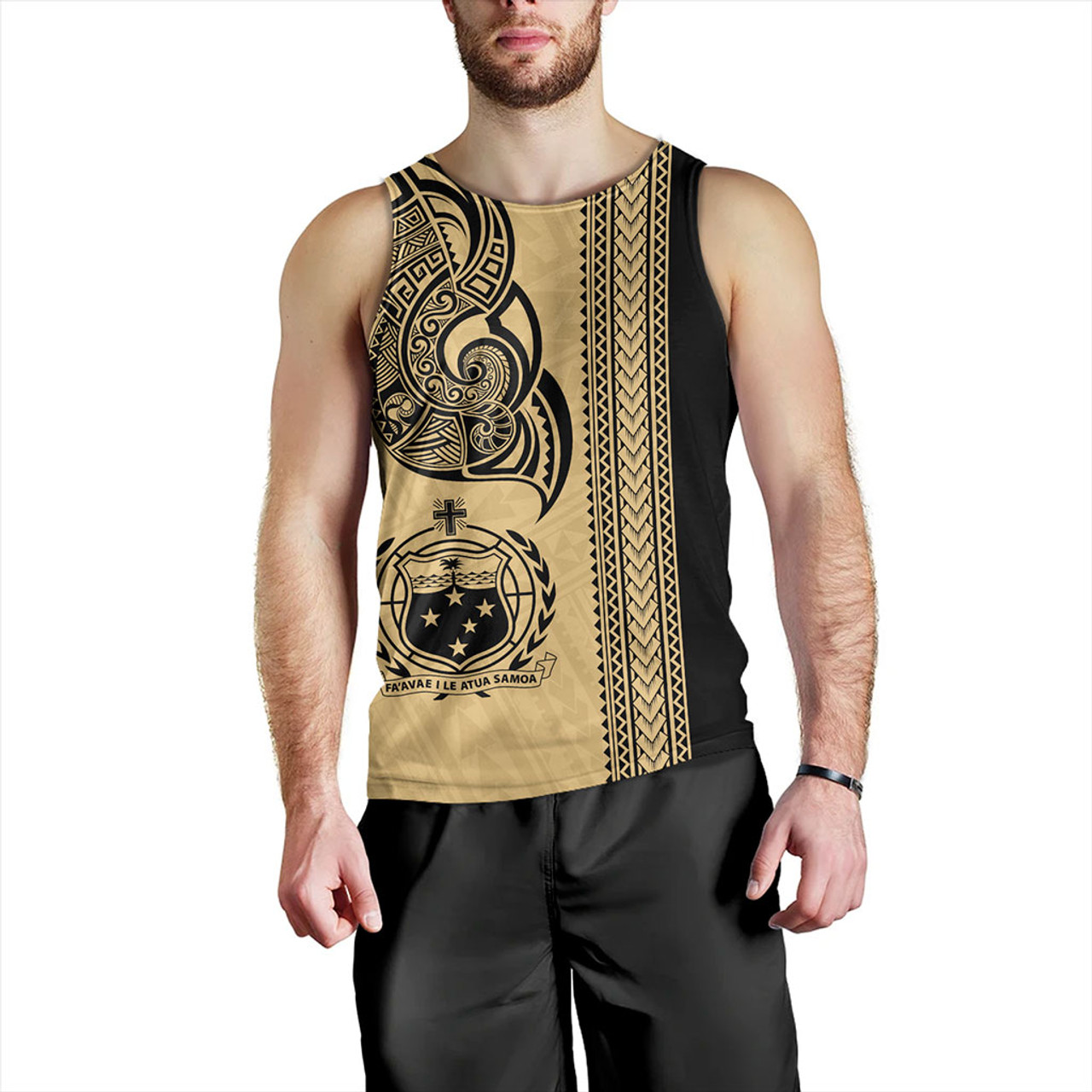 Samoa Tank Top Polynesia Tribal Tattoo Gold