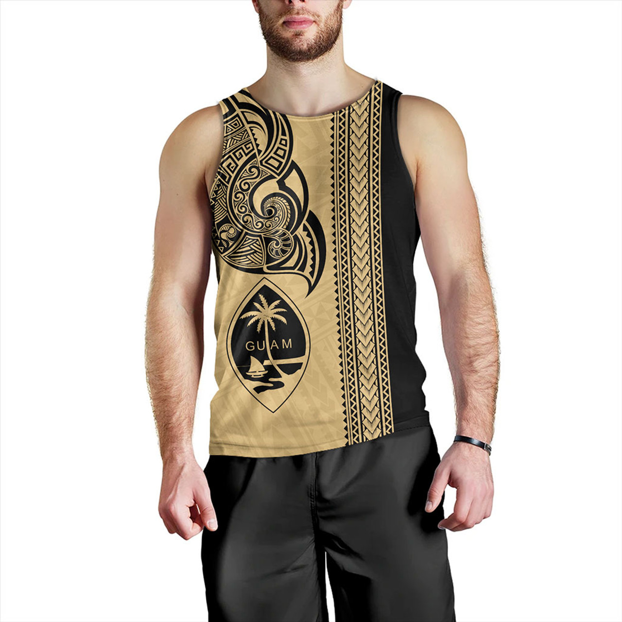 Guam Tank Top Polynesia Tribal Tattoo Gold