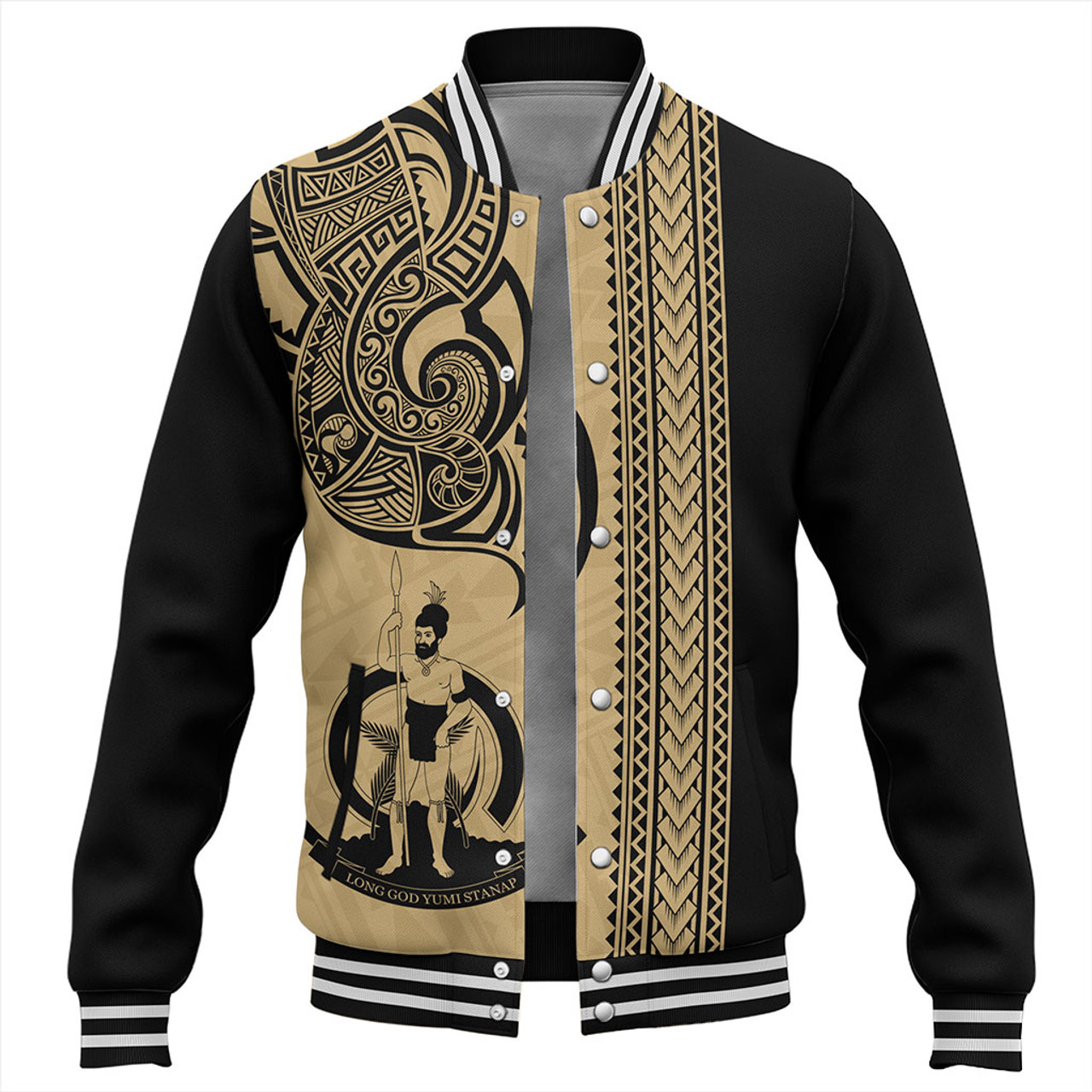 Vanuatu Baseball Jacket Polynesia Tribal Tattoo Gold