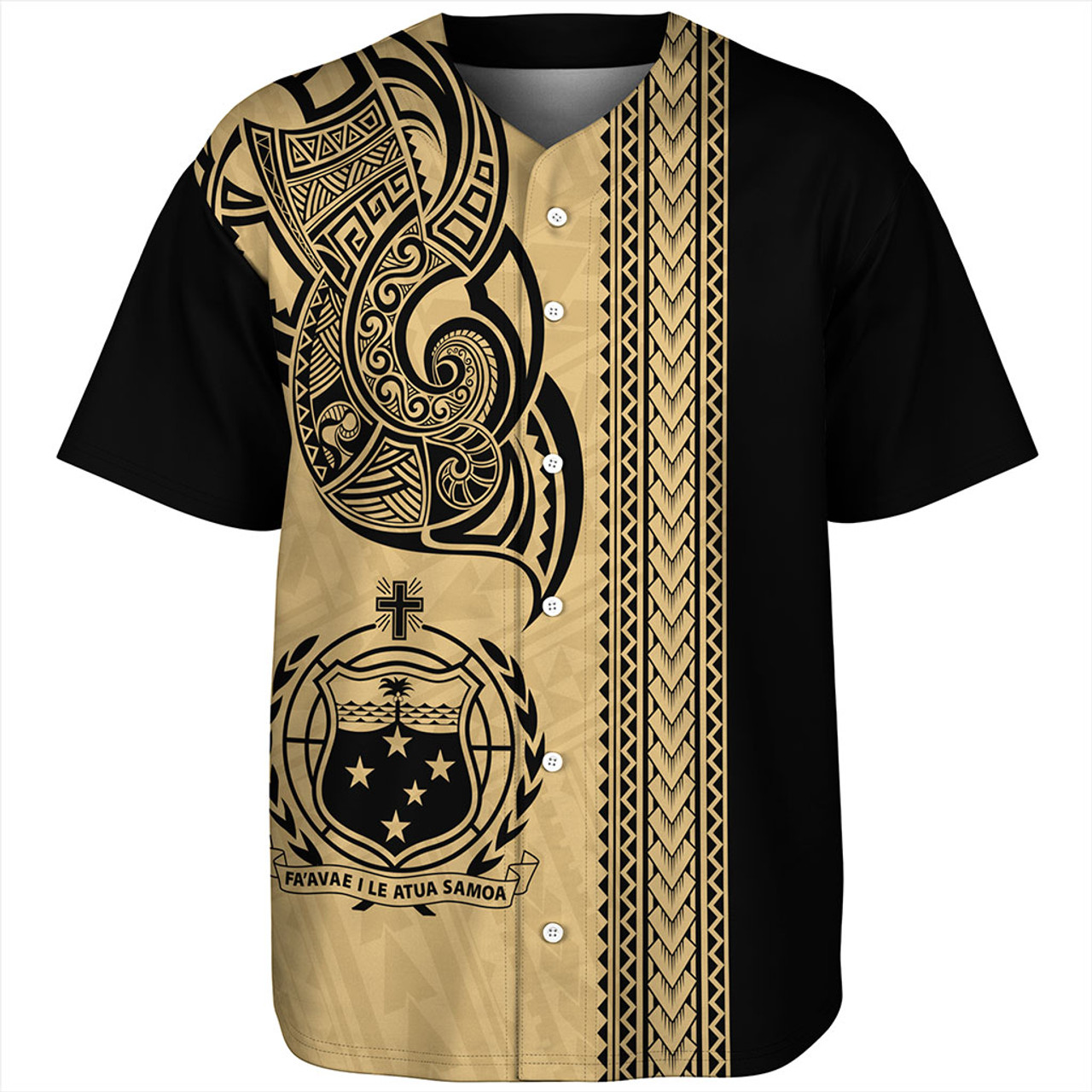 Samoa Baseball Shirt Polynesia Tribal Tattoo Gold