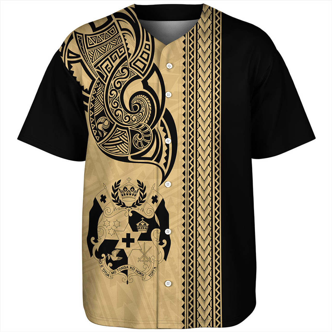 Tonga Baseball Shirt Polynesia Tribal Tattoo Gold