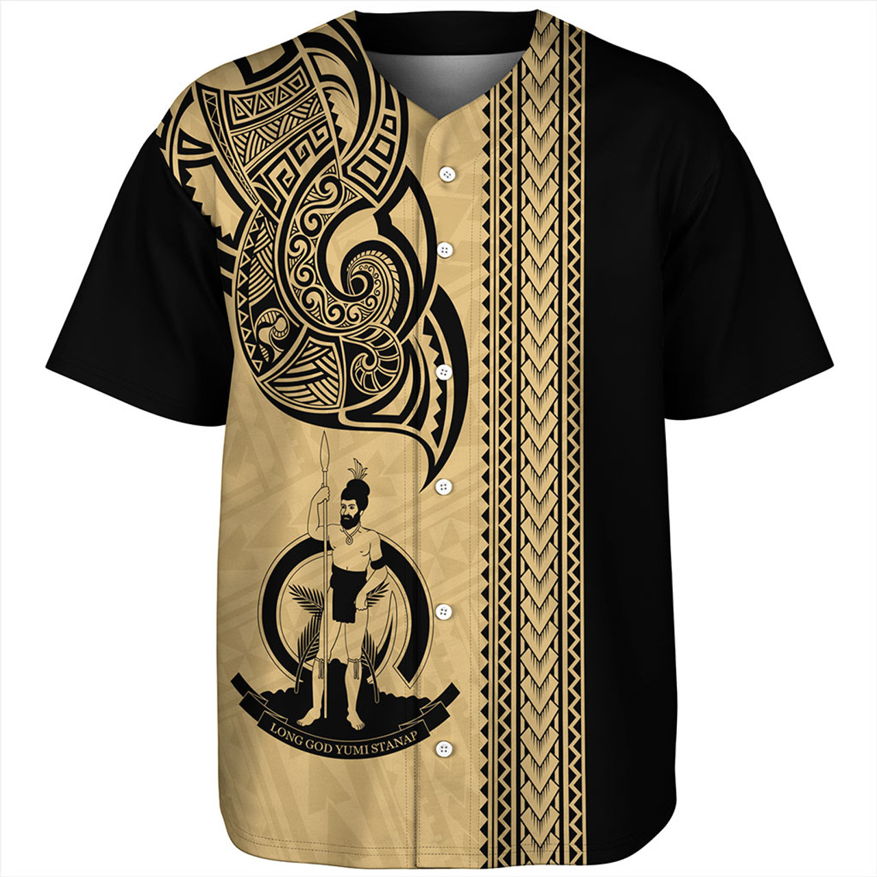 Vanuatu Baseball Shirt Polynesia Tribal Tattoo Gold