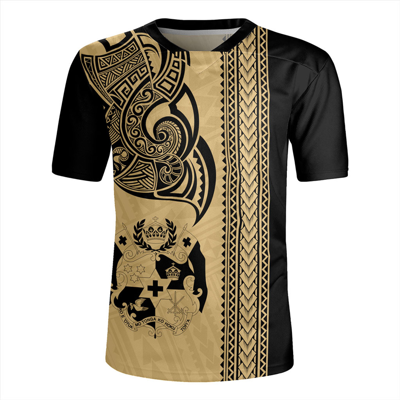 Tonga Rugby Jersey Polynesia Tribal Tattoo Gold