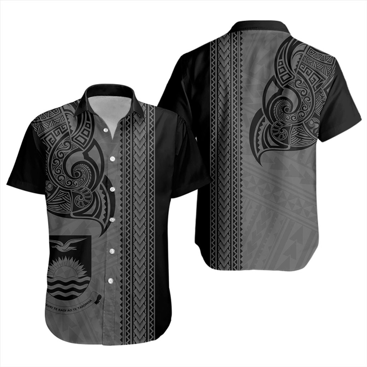 Kiribati Short Sleeve Shirt Polynesia Coat Of Arms Tribal Tattoo