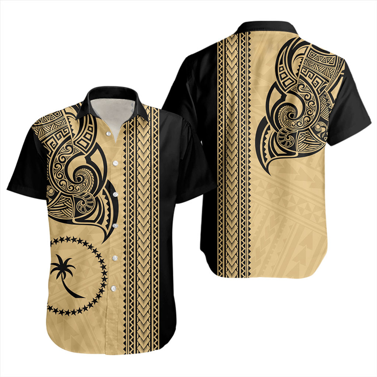 Chuuk State Short Sleeve Shirt Polynesia Coat Of Arms Tribal Tattoo