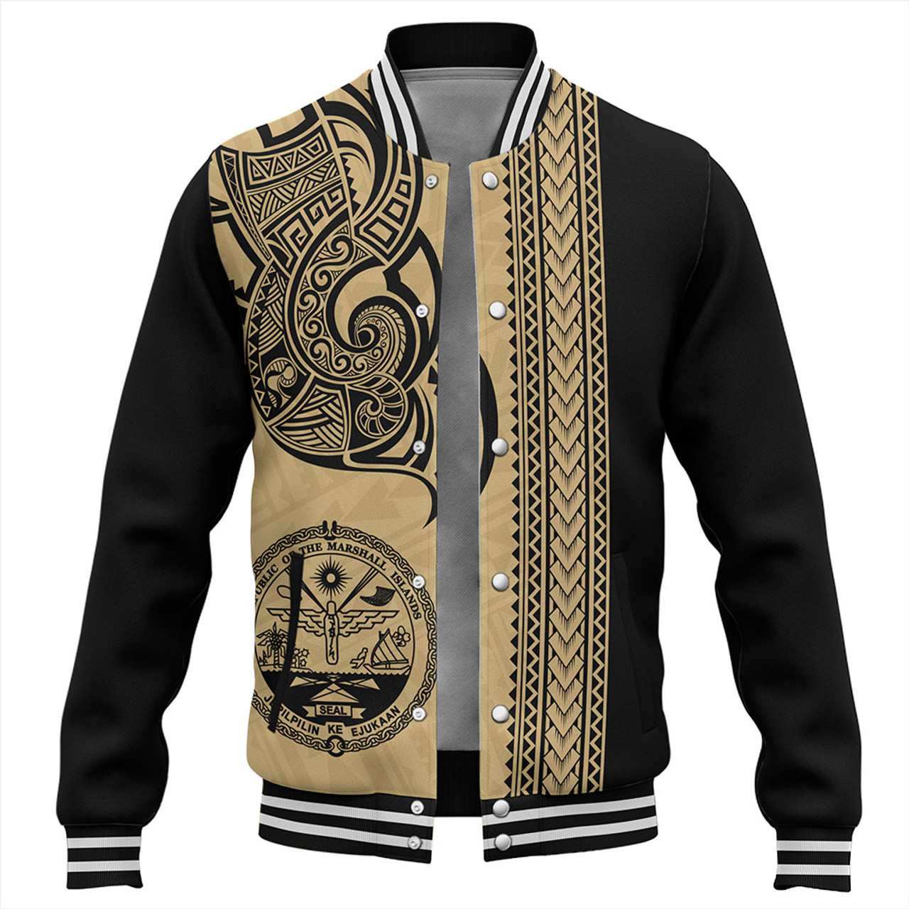 Marshall Islands Baseball Jacket Polynesia Coat Of Arms Tribal Tattoo