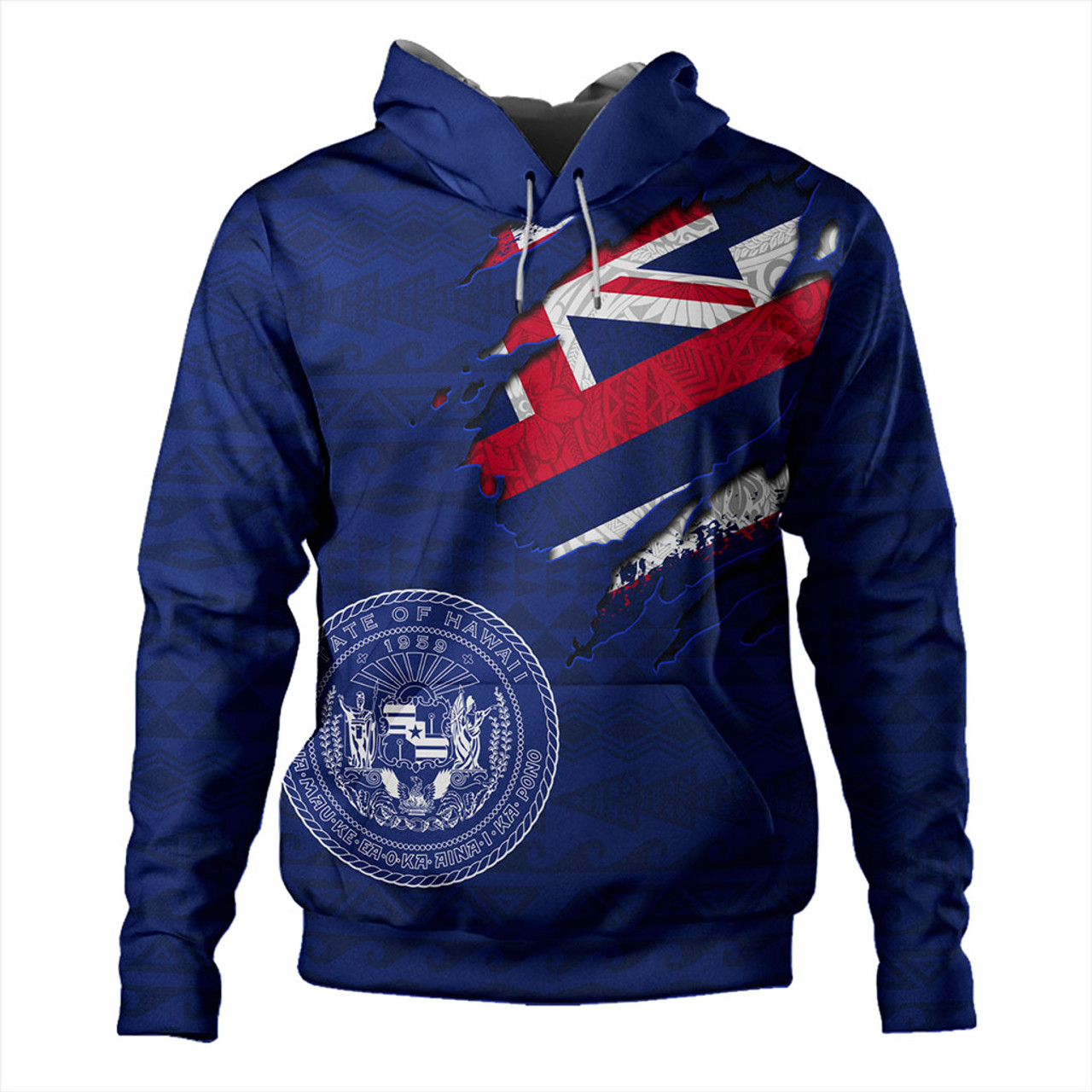 Hawaii Hoodie Polynesia Tribal Flag With Coat Of Arms Crack Style