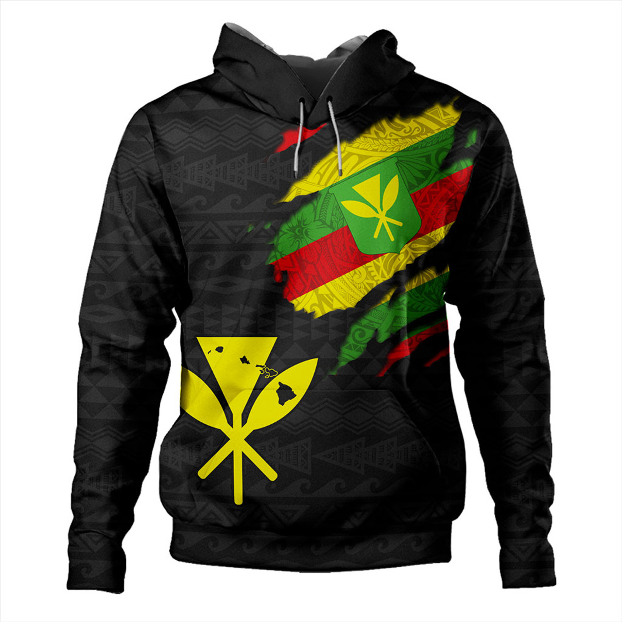 Hawaii Hoodie Polynesia Tribal Kanaka Maoli Flag Crack Style