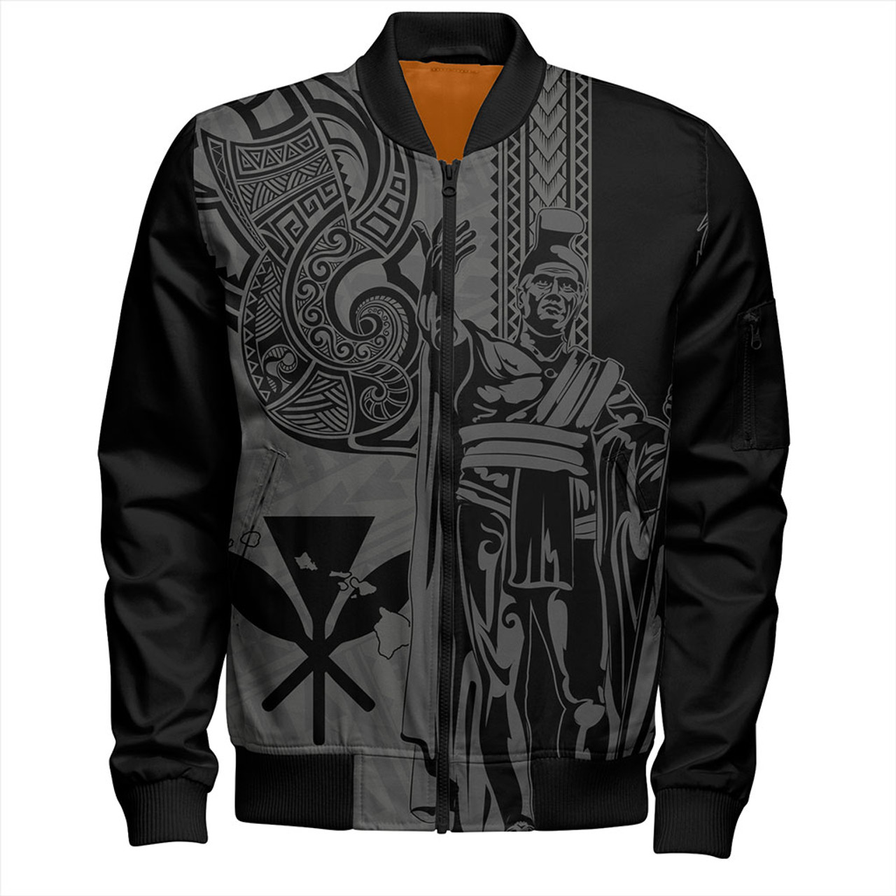 Hawaii Bomber Jacket Polynesian Tribal Tattoo King Kamehameha