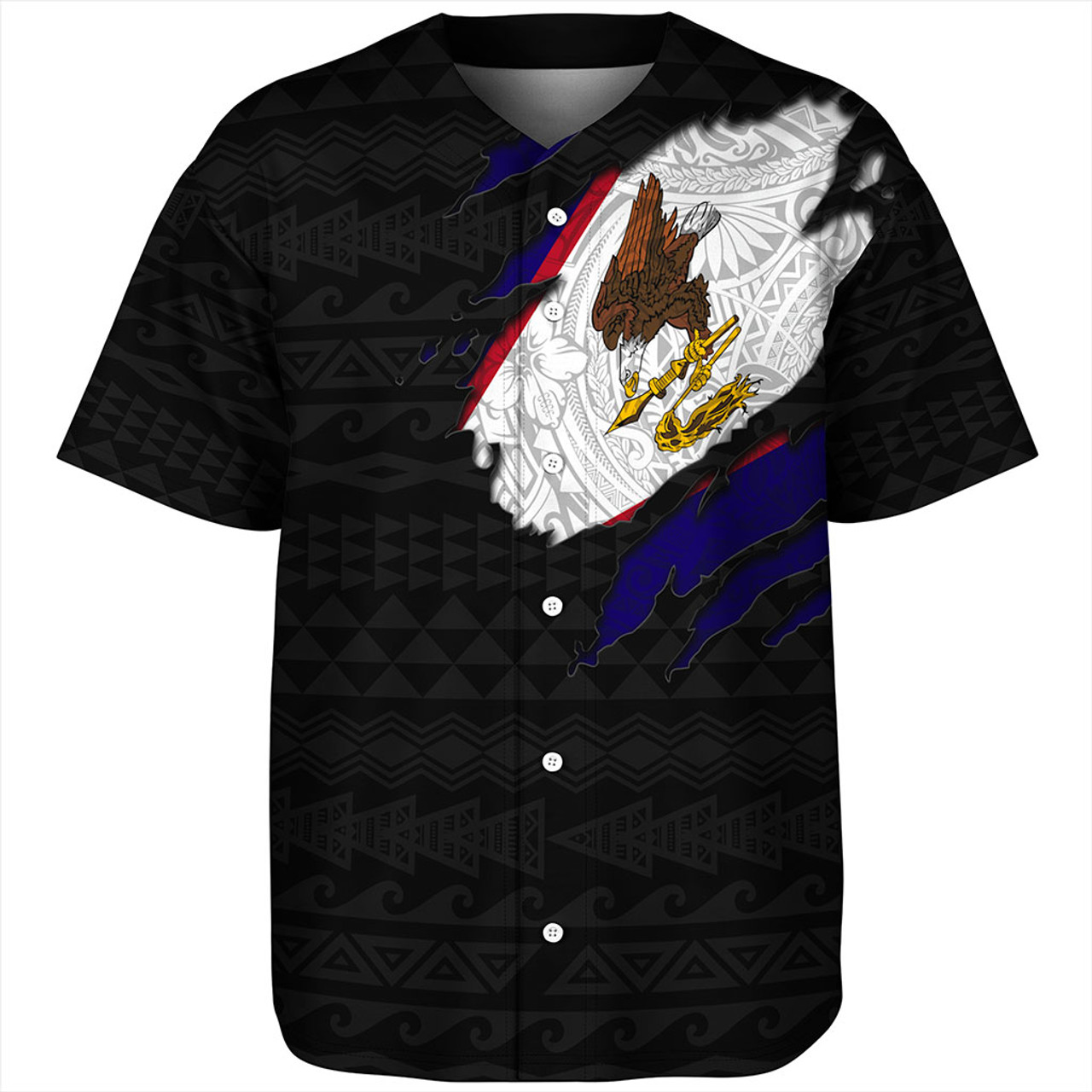 American Samoa Baseball Shirt Tribal Polynesia Flag Crack Style