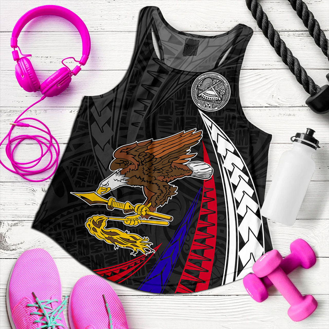 American Samoa Women Tank Polynesia Tribal Wave