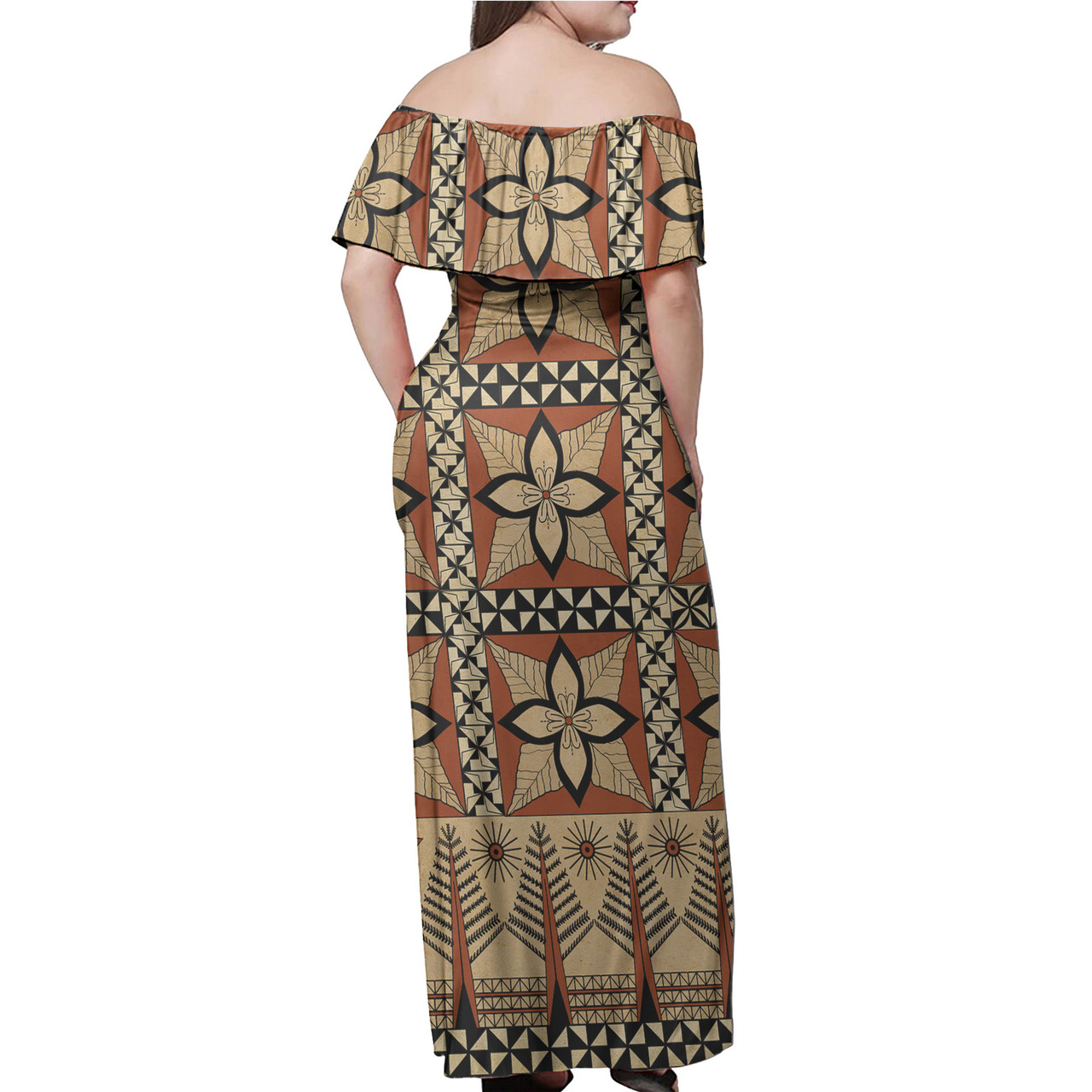 Tonga Combo Off Shoulder Long Dress And Shirt Tapa Motif